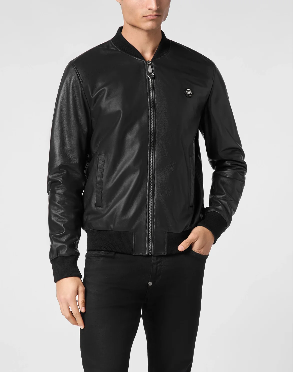 Basic Leather Bomber, цвет: Черный