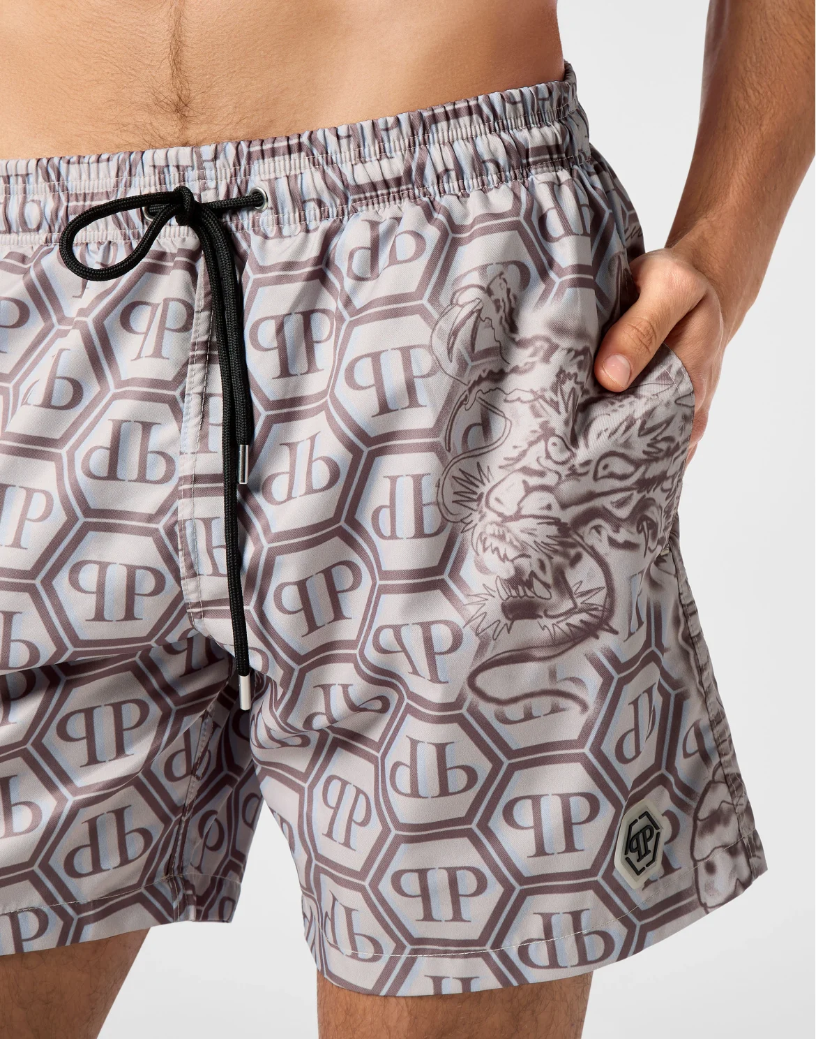 Short Swim Boxer Dragon Monogram, цвет: Бежевый