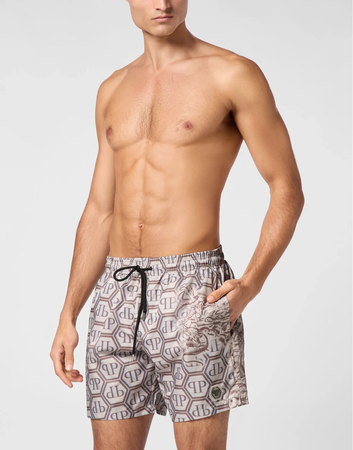 Short Swim Boxer Dragon Monogram, цвет: Бежевый