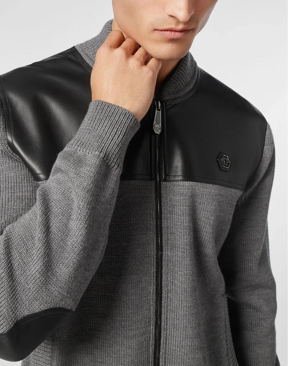 Merino Wool Leather Bomber Skull&Bones, цвет: Черный