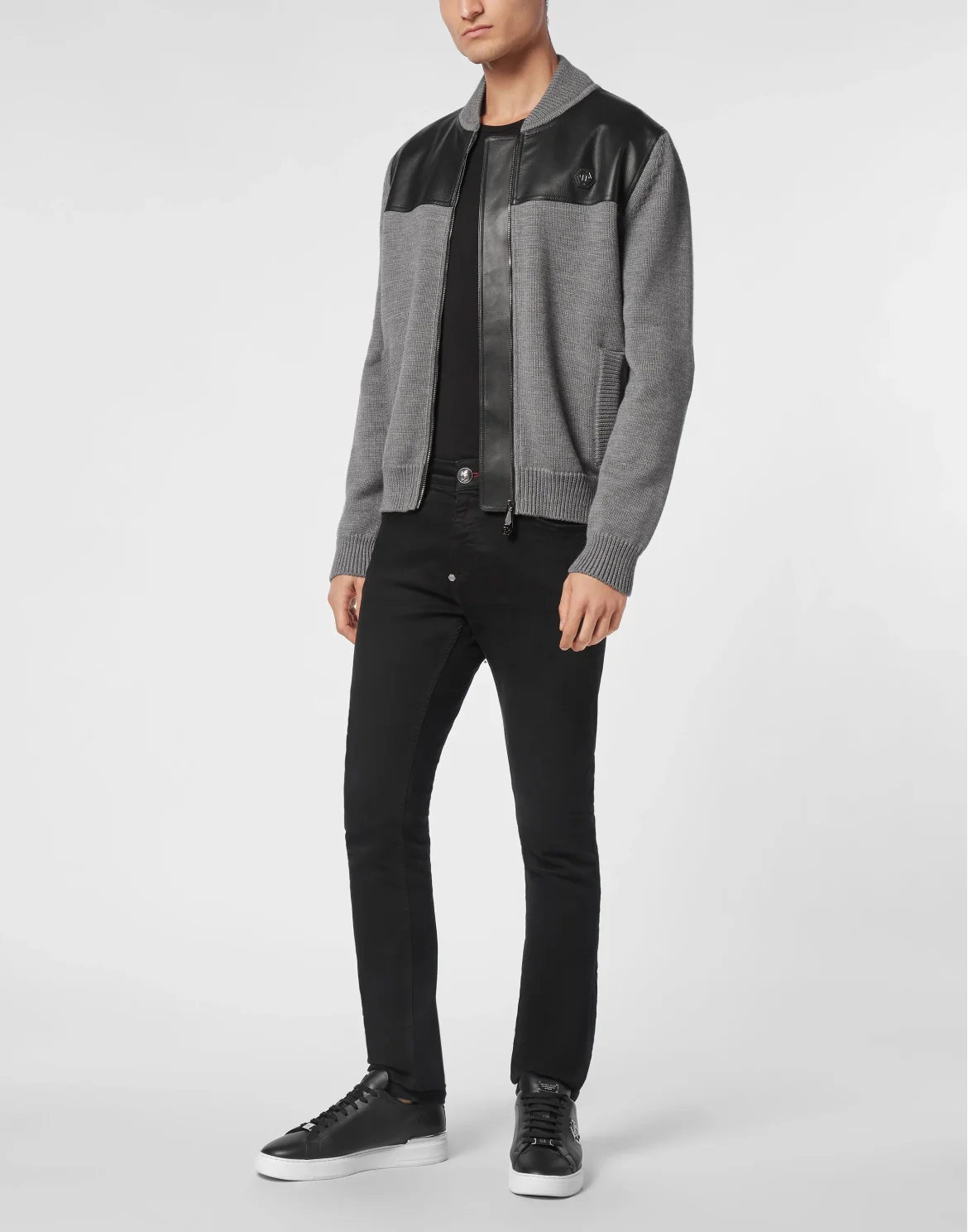 Merino Wool Leather Bomber Skull&Bones, цвет: Черный