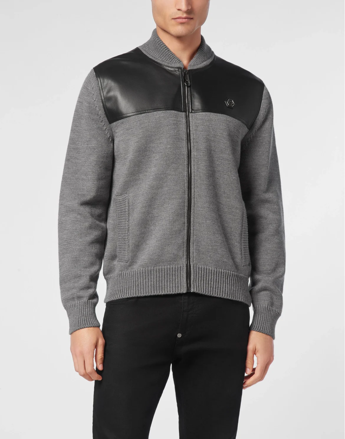 Merino Wool Leather Bomber Skull&Bones, цвет: Черный
