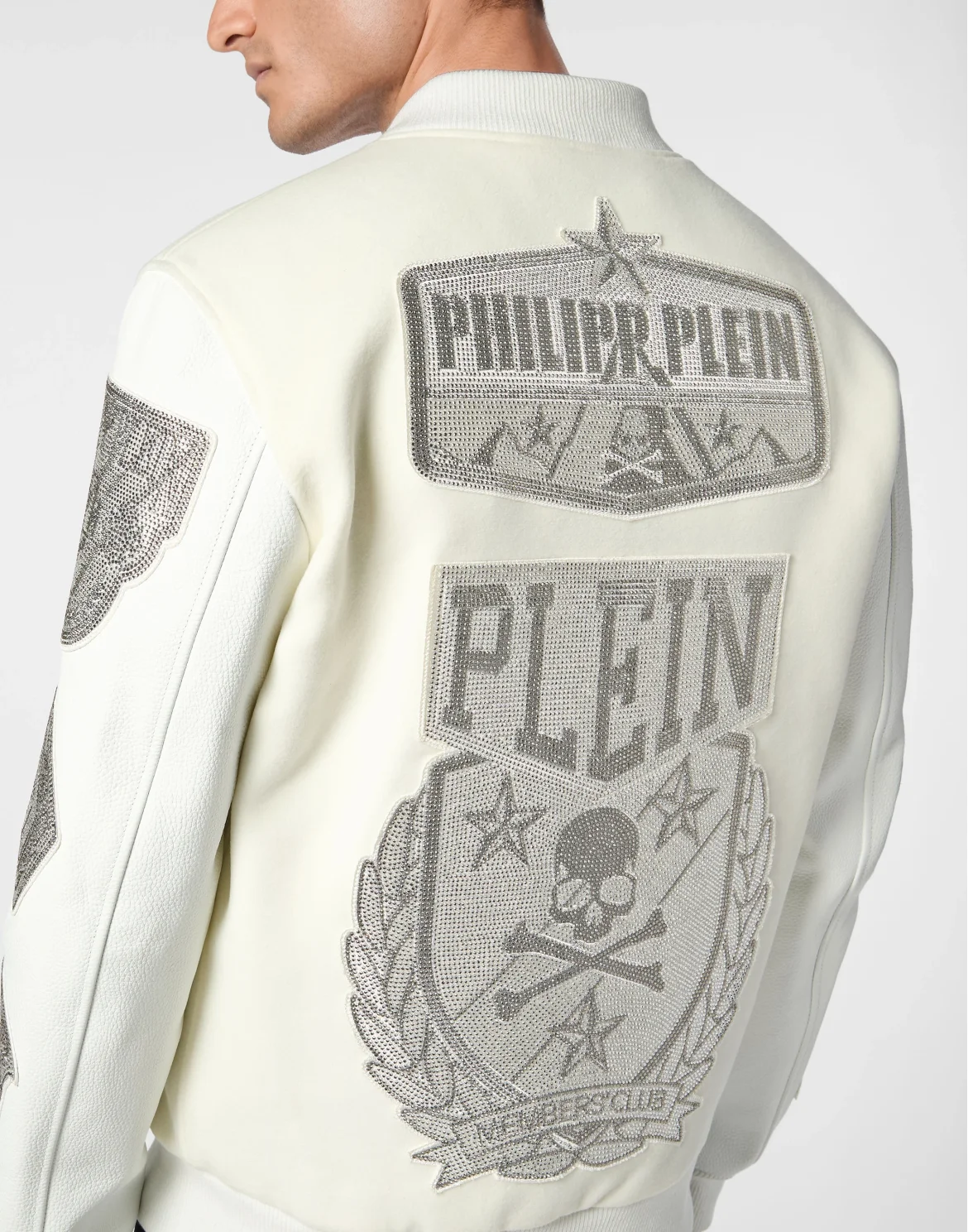 Crystal College Bomber With Leather Sleeves Patches, цвет: Белый