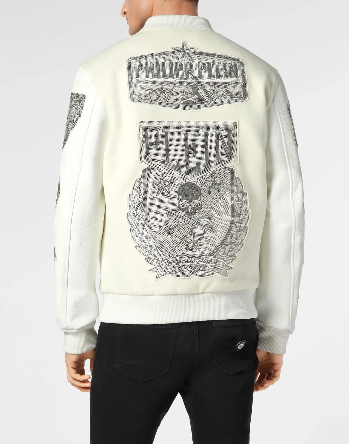 Crystal College Bomber With Leather Sleeves Patches, цвет: Белый