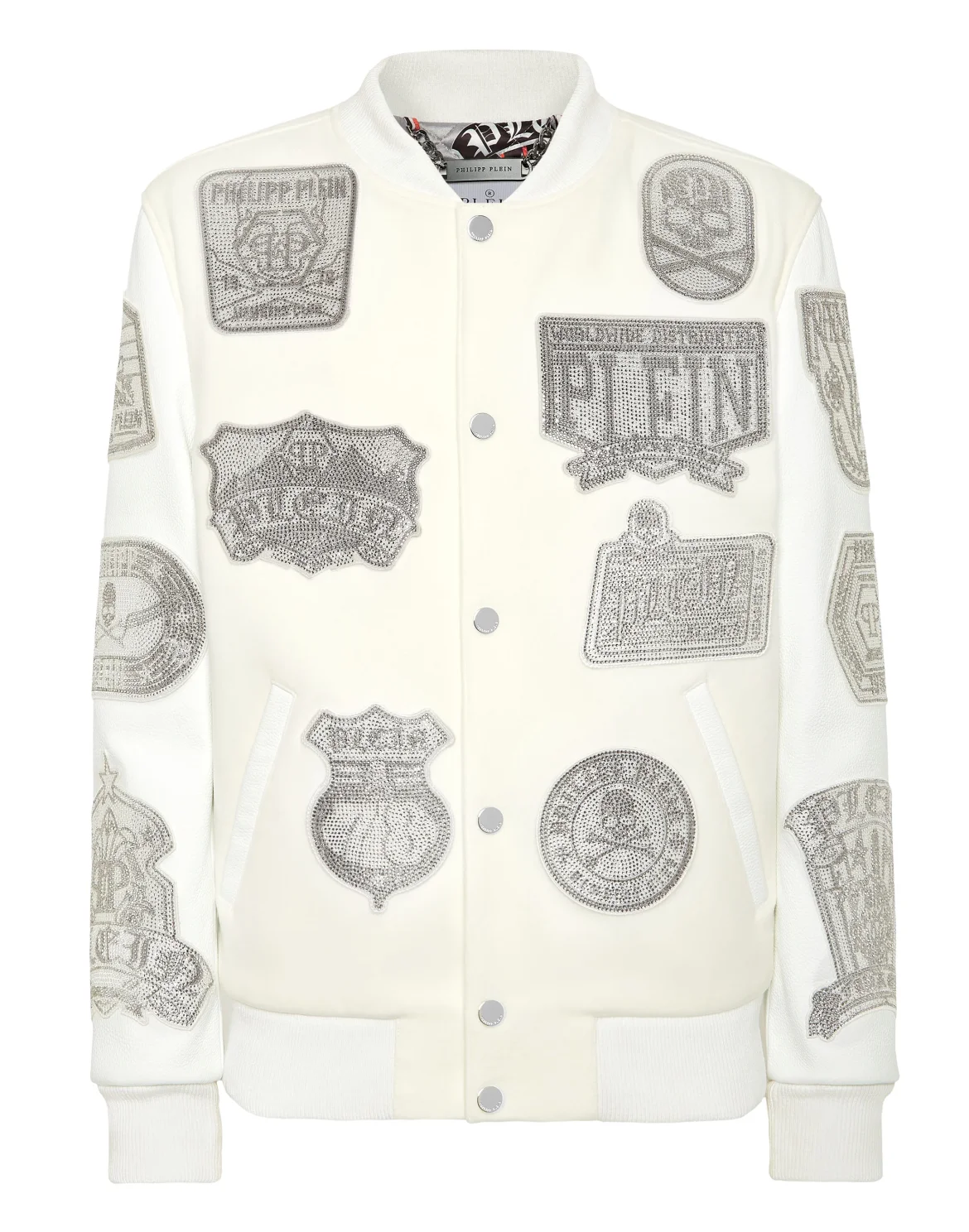 Crystal College Bomber With Leather Sleeves Patches, цвет: Белый