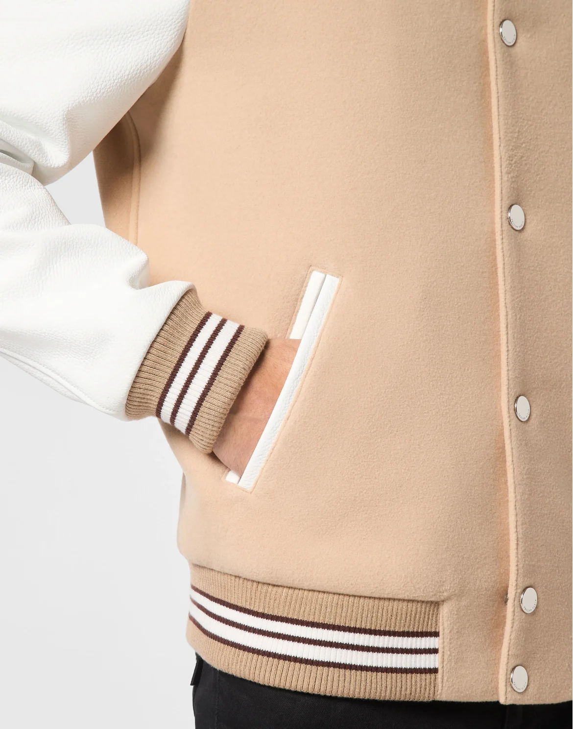 College Bomber With Leather Sleeves Monogram, цвет: Бежевый