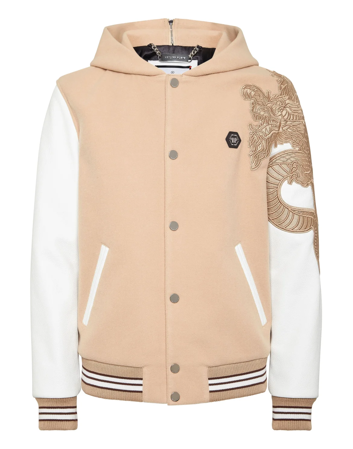 College Bomber With Leather Sleeves Monogram, цвет: Бежевый