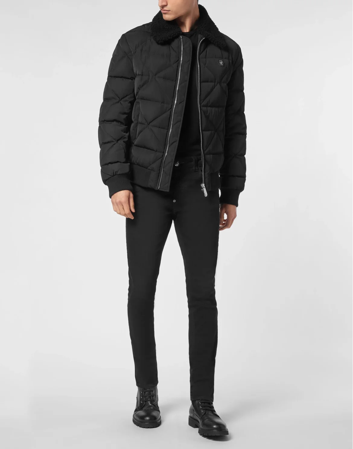 Shearling Nylon Padded Jacket, цвет: Черный