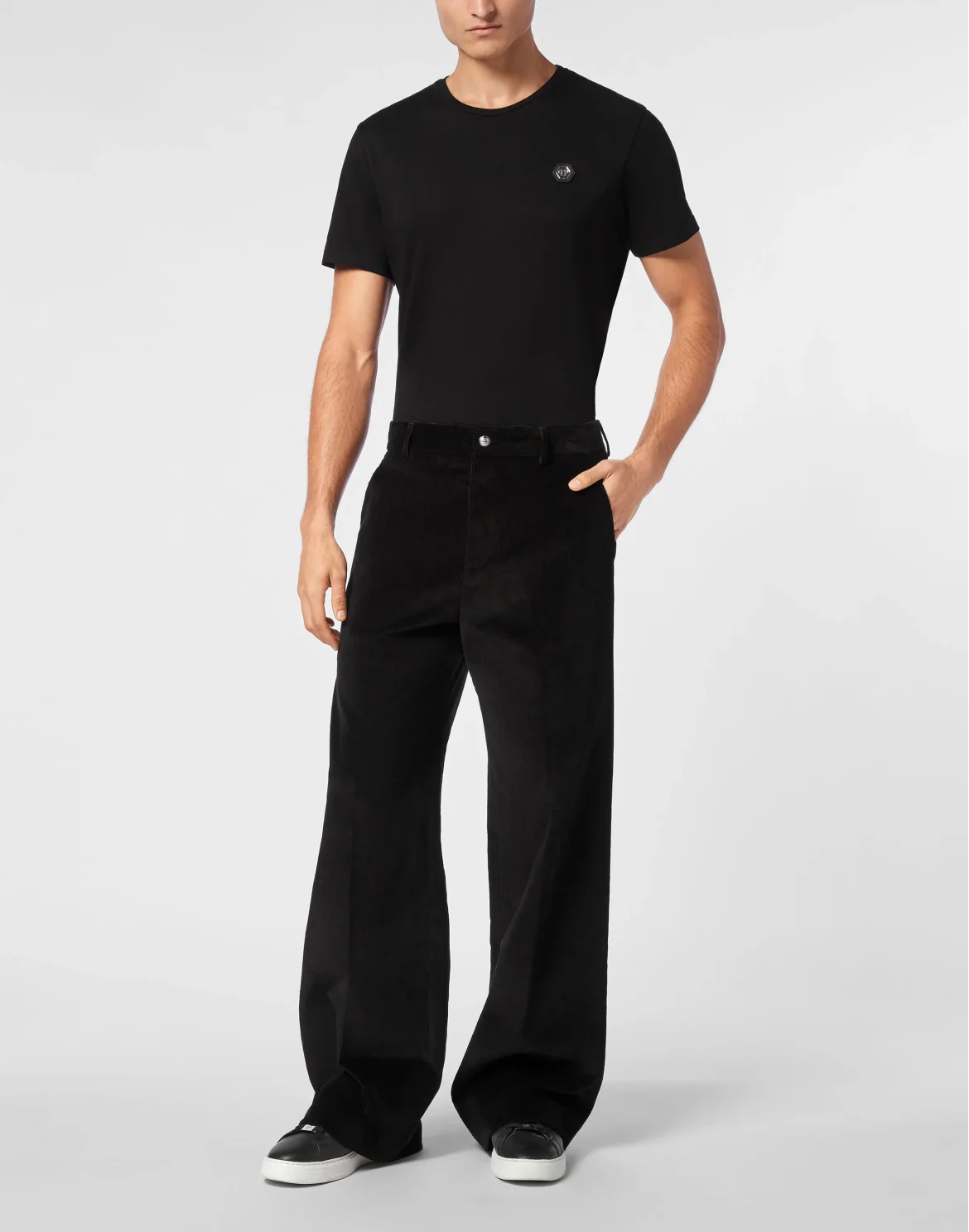 Velvet Wide Leg Trousers, цвет: Черный
