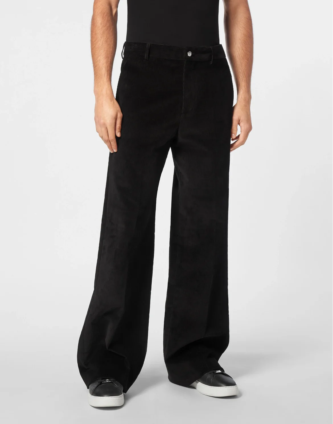 Velvet Wide Leg Trousers, цвет: Черный
