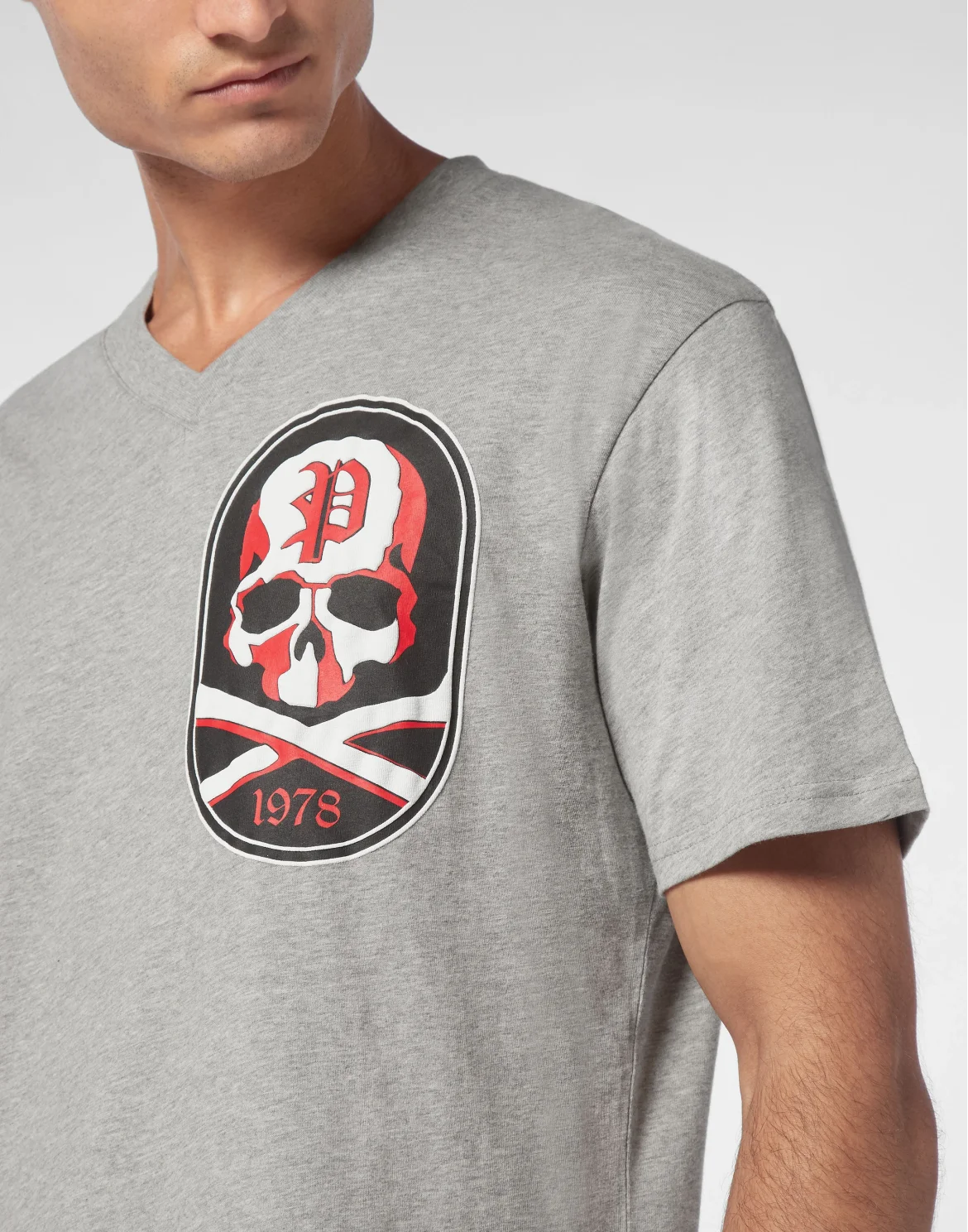 T-shirt V-Neck SS With Patch Skull&Bones, цвет: Серый