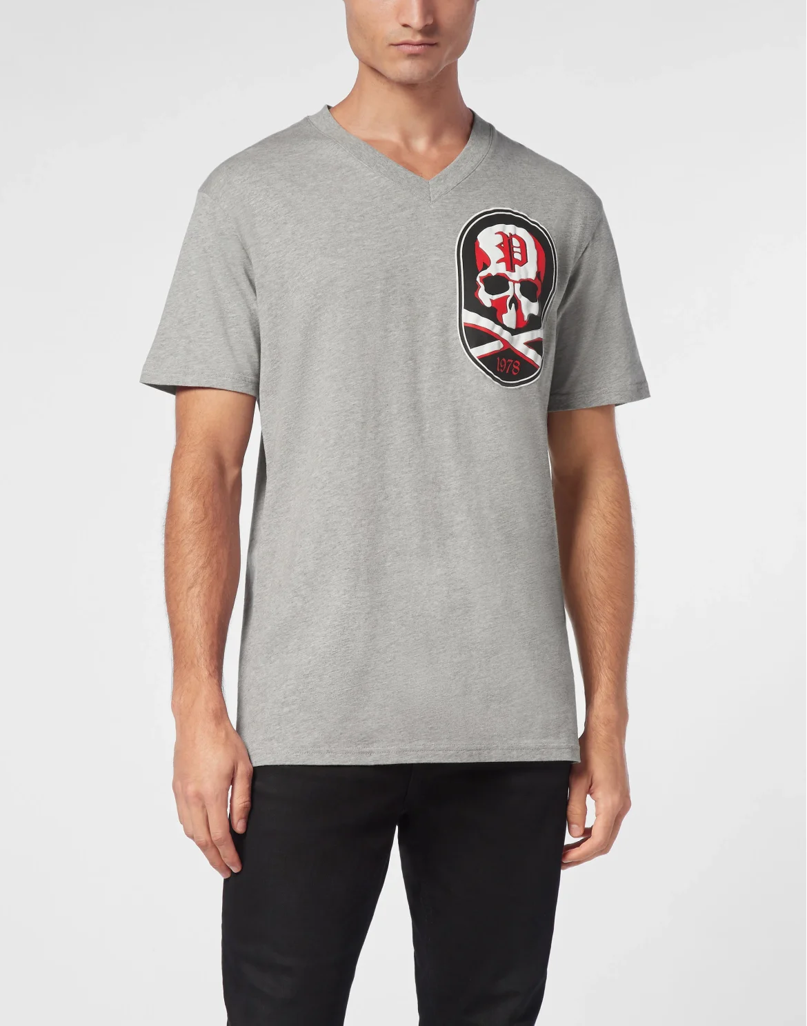 T-shirt V-Neck SS With Patch Skull&Bones, цвет: Серый