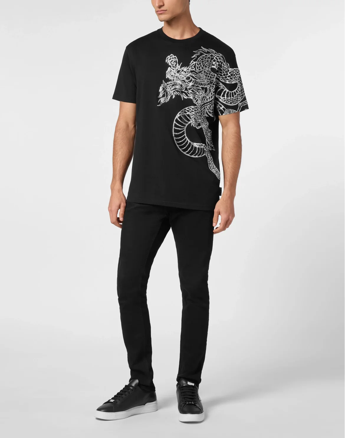 T-shirt Round Neck SS Dragon Strass, цвет: Черный