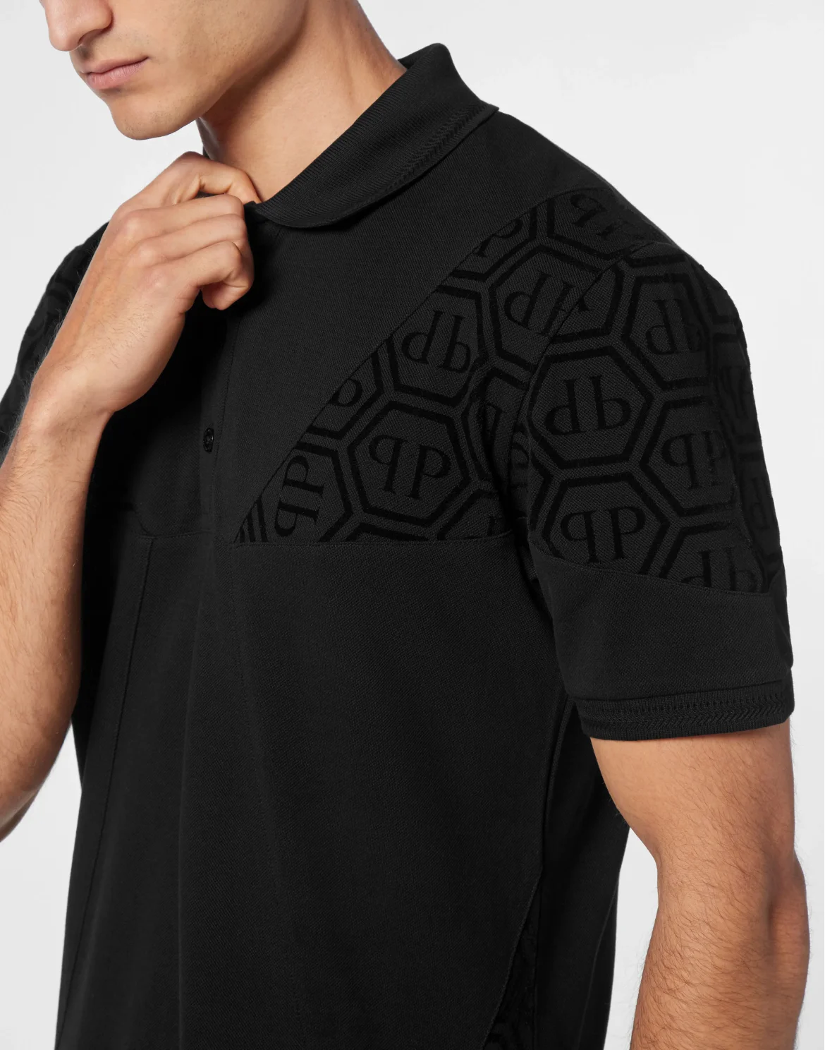 Pique Polo Shirt SS Monogram, цвет: Черный