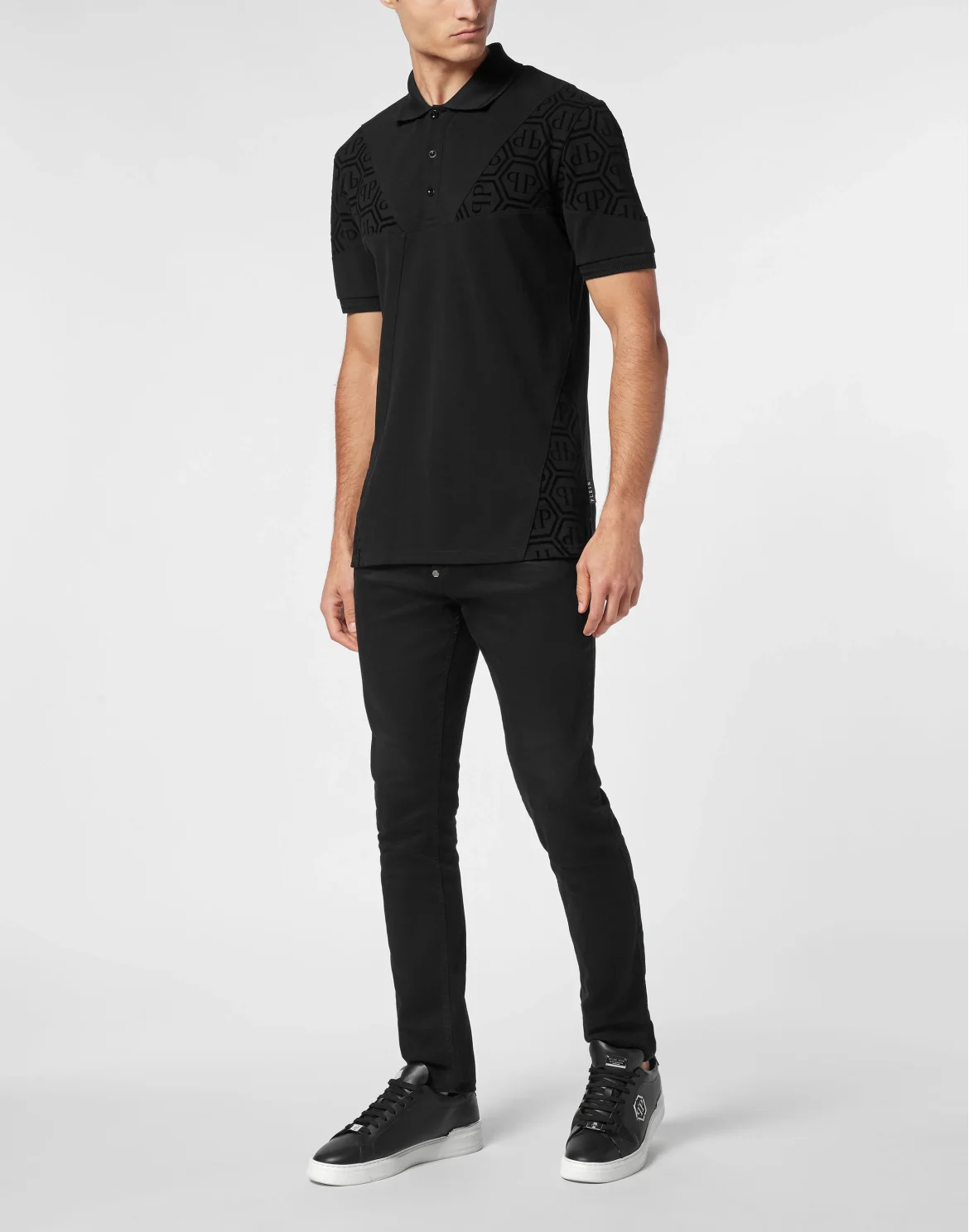 Pique Polo Shirt SS Monogram, цвет: Черный