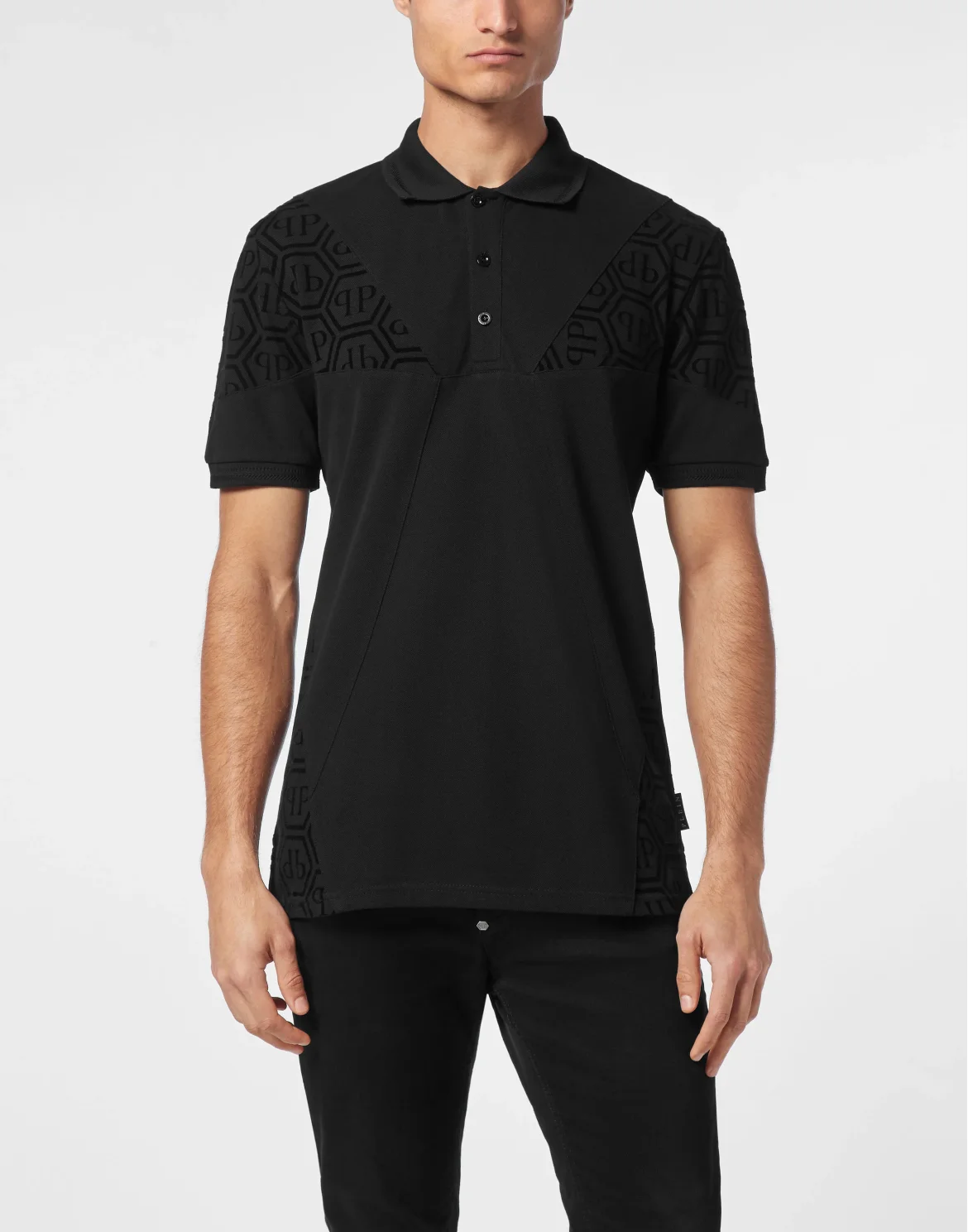 Pique Polo Shirt SS Monogram, цвет: Черный