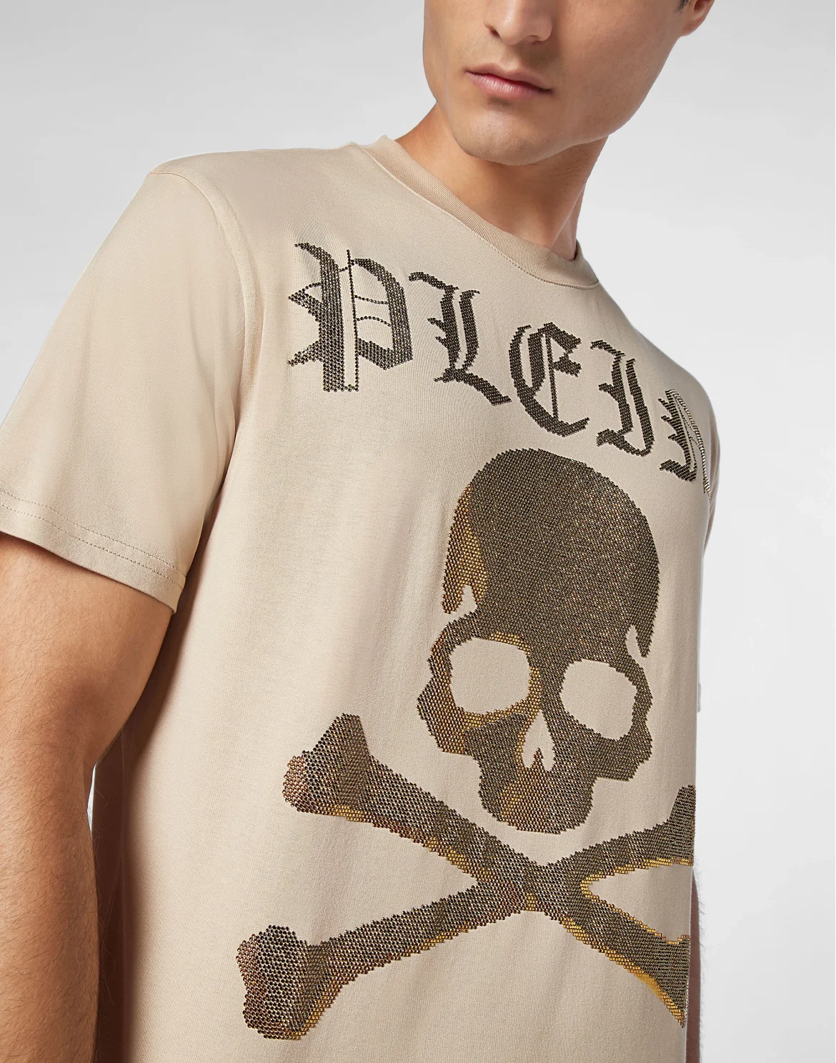 T-shirt Round Neck SS Strass Skull&Bones, цвет: Бежевый
