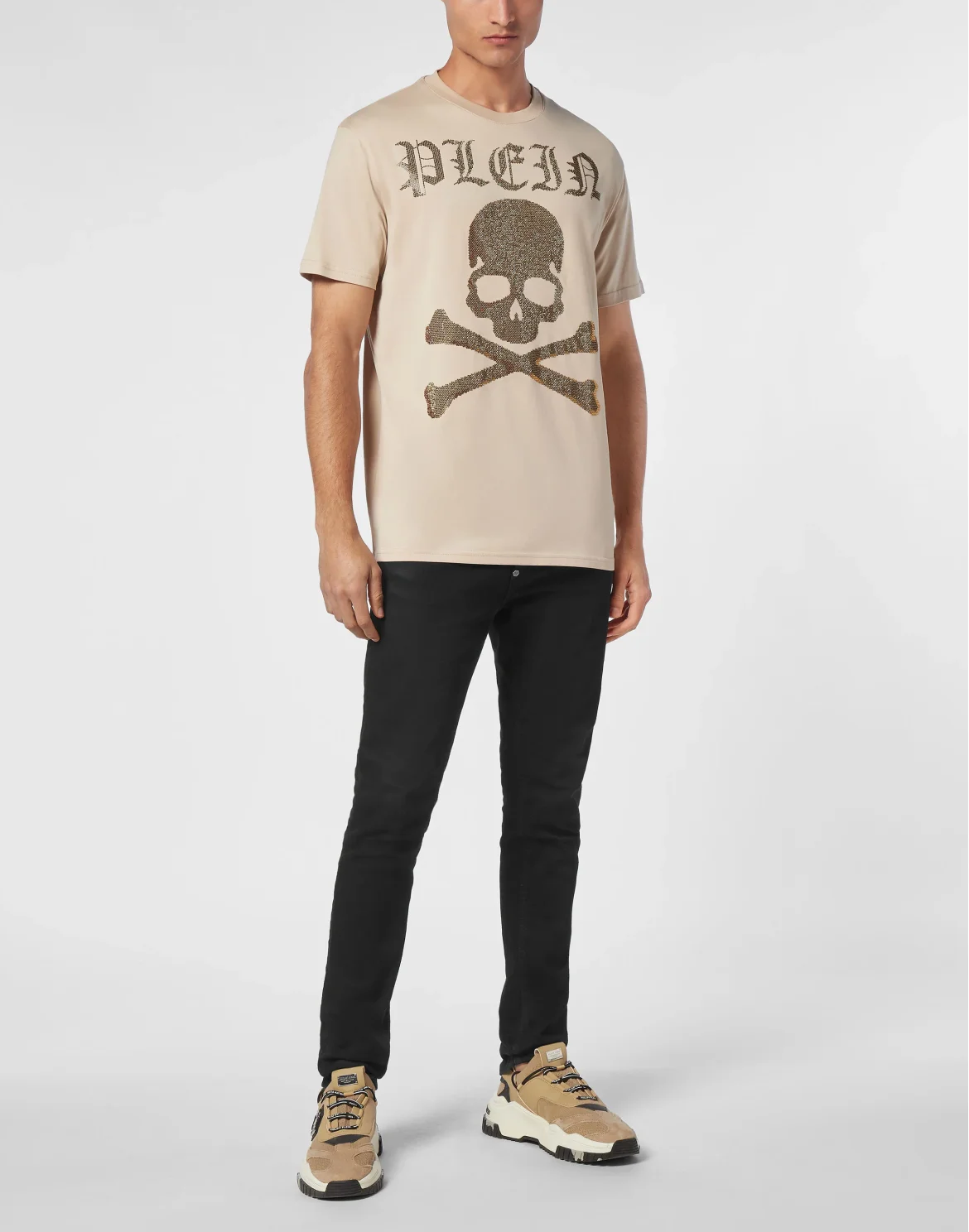 T-shirt Round Neck SS Strass Skull&Bones, цвет: Бежевый