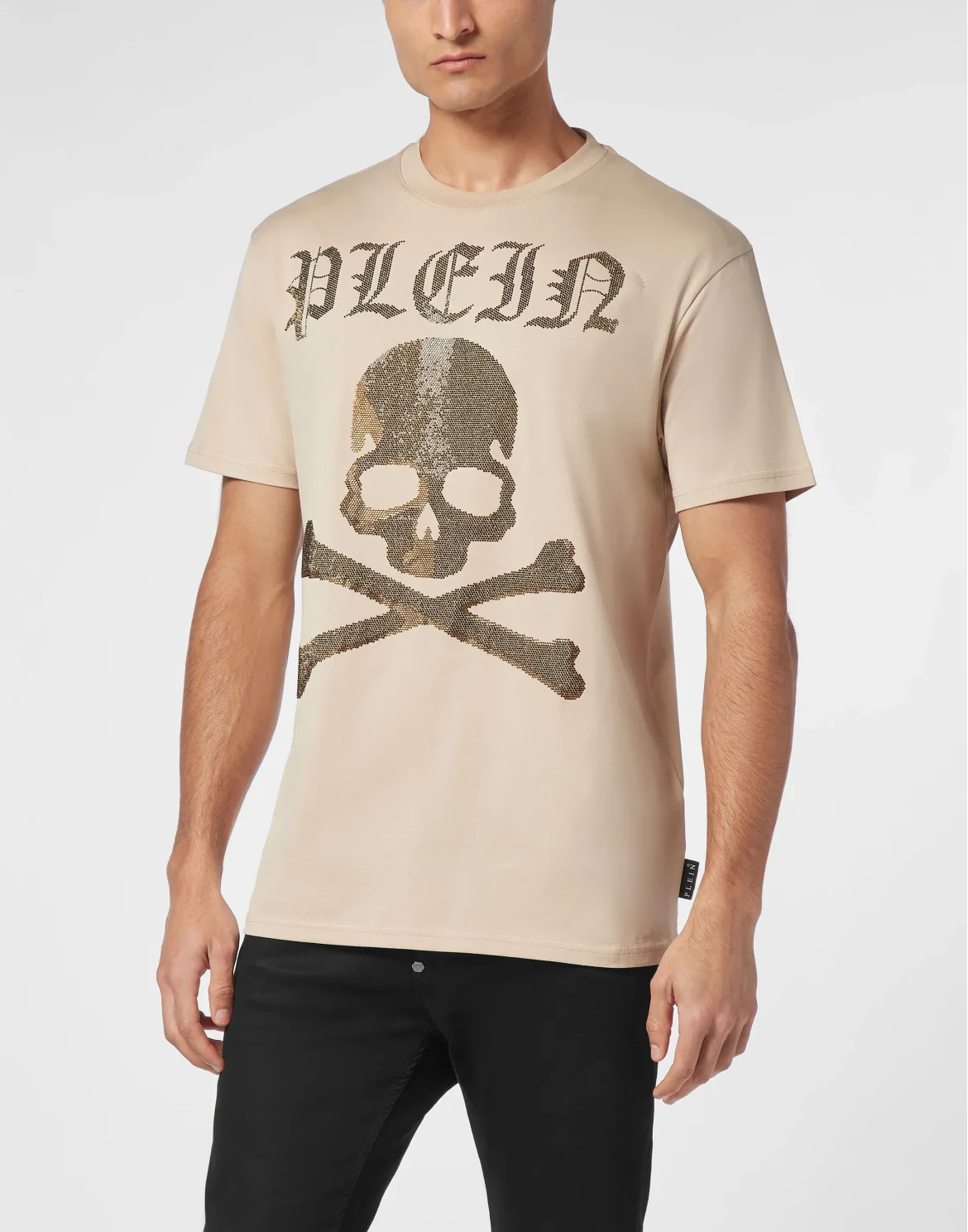T-shirt Round Neck SS Strass Skull&Bones, цвет: Бежевый