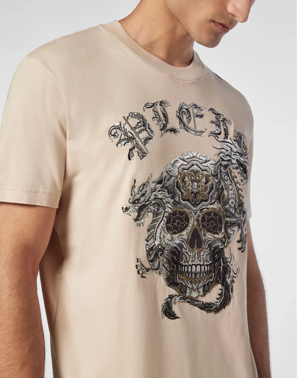 T-shirt Round Neck SS Stones Skull, цвет: Бежевый
