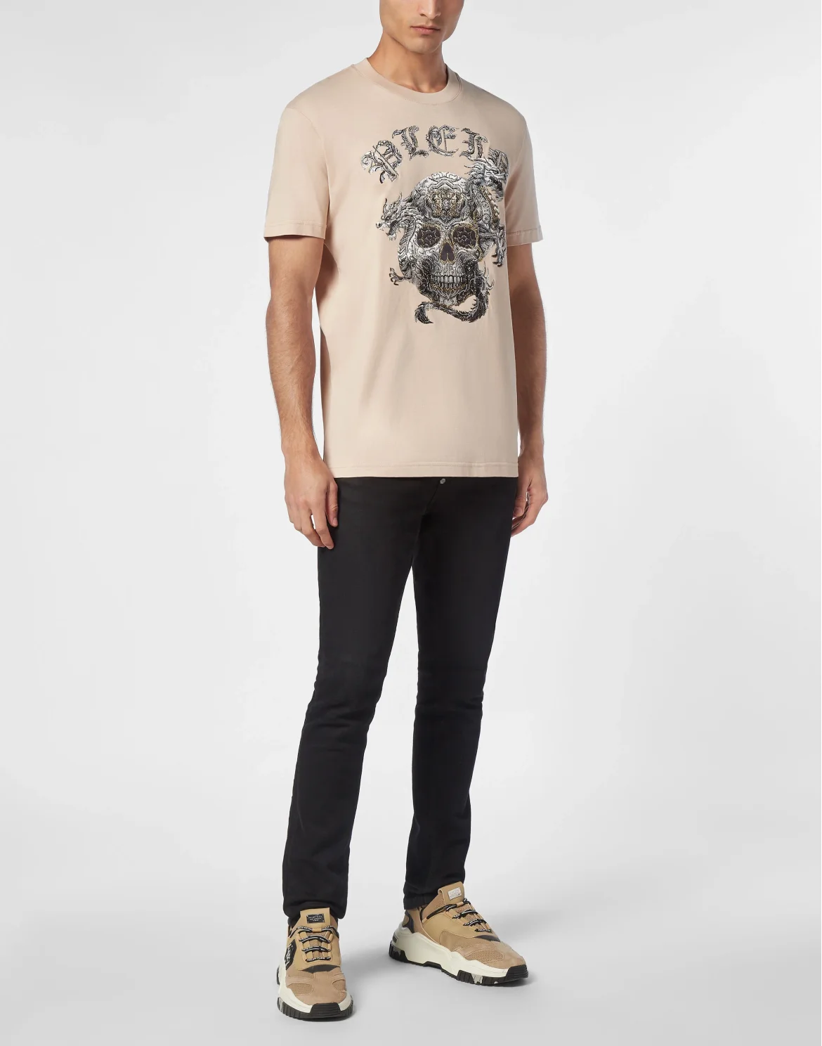 T-shirt Round Neck SS Stones Skull, цвет: Бежевый