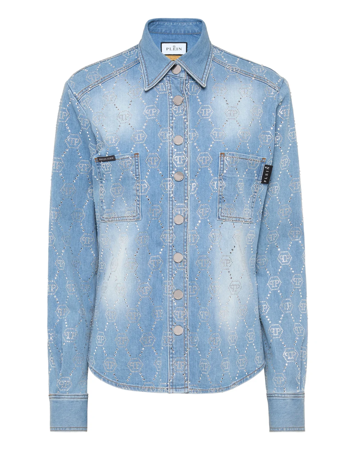 Denim Shirt Long-Sleeve Strass Monogram, цвет: Голубой
