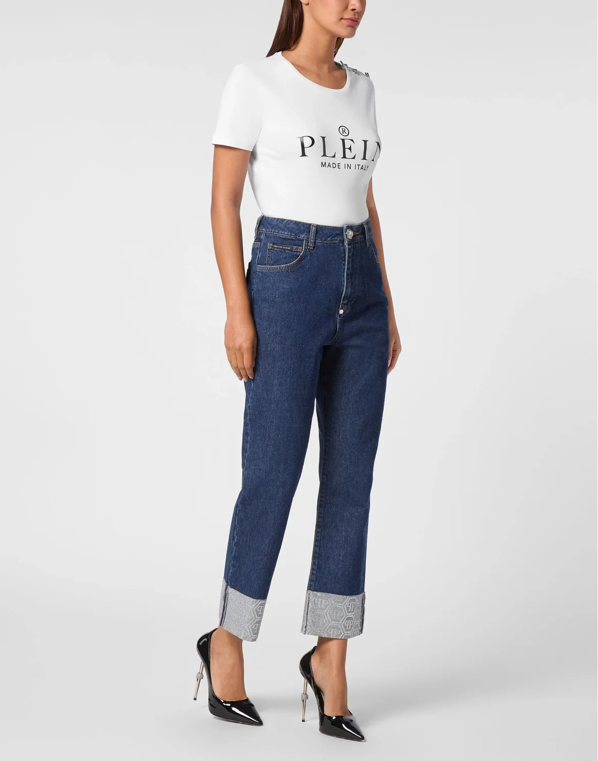 Denim Trousers Loose Fit Cufffed Monogram, цвет: Синий