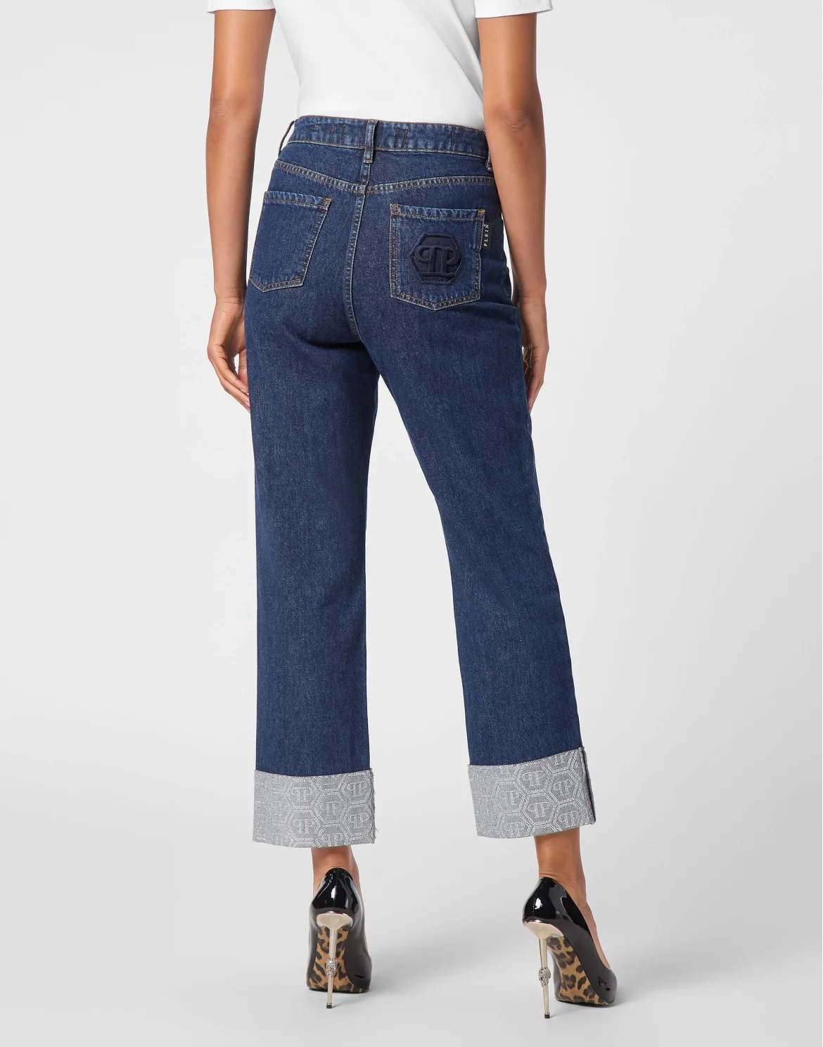 Denim Trousers Loose Fit Cufffed Monogram, цвет: Синий