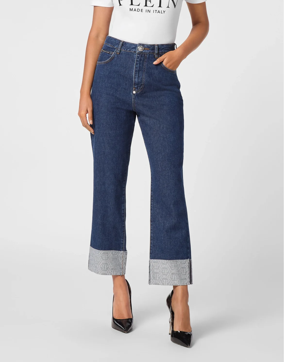 Denim Trousers Loose Fit Cufffed Monogram, цвет: Синий