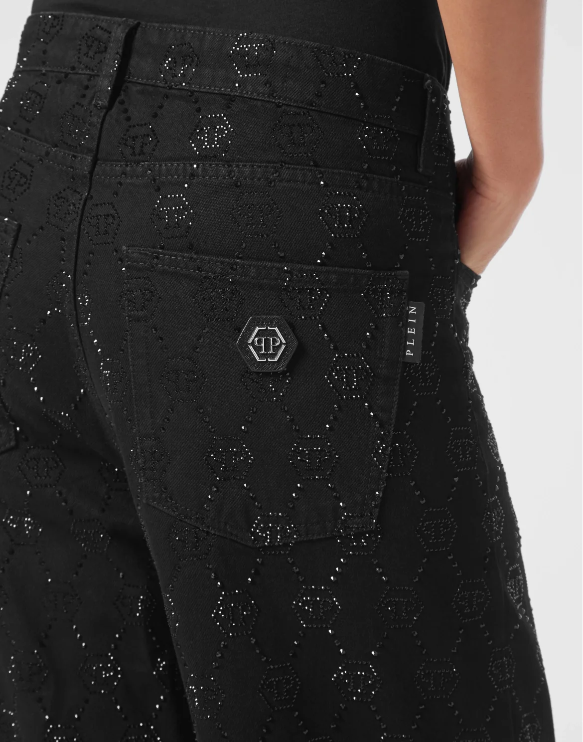 Denim Trousers Skater Fit Strass Monogram, цвет: Черный