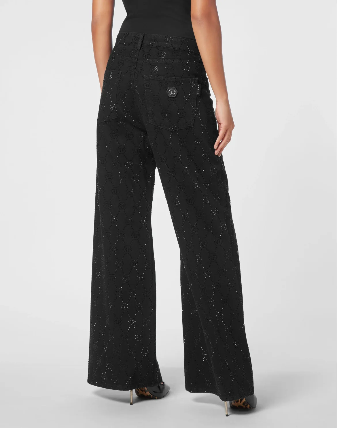 Denim Trousers Skater Fit Strass Monogram, цвет: Черный
