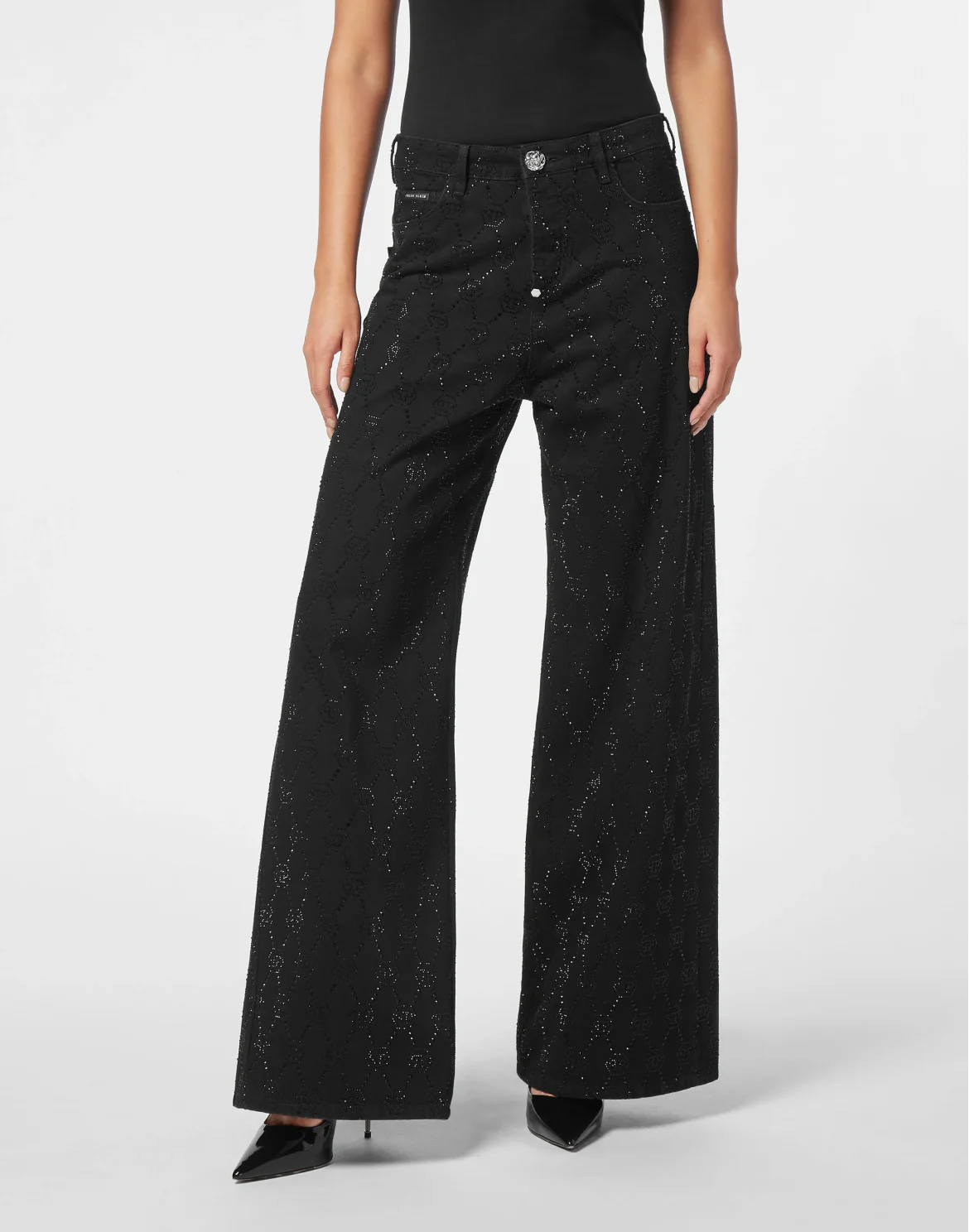 Denim Trousers Skater Fit Strass Monogram, цвет: Черный