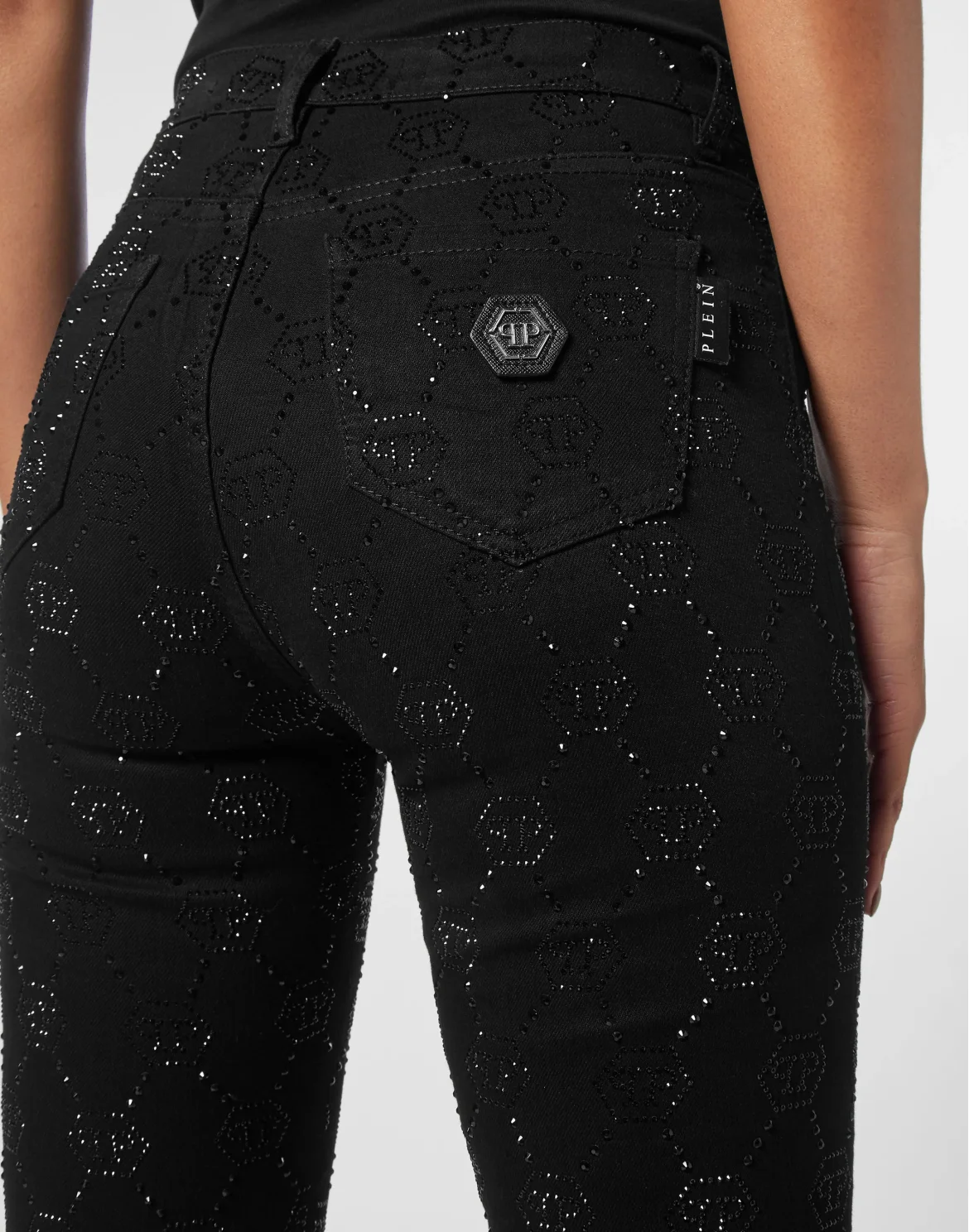 Denim Trousers High Waist Jegging Strass Monogram, цвет: Черный