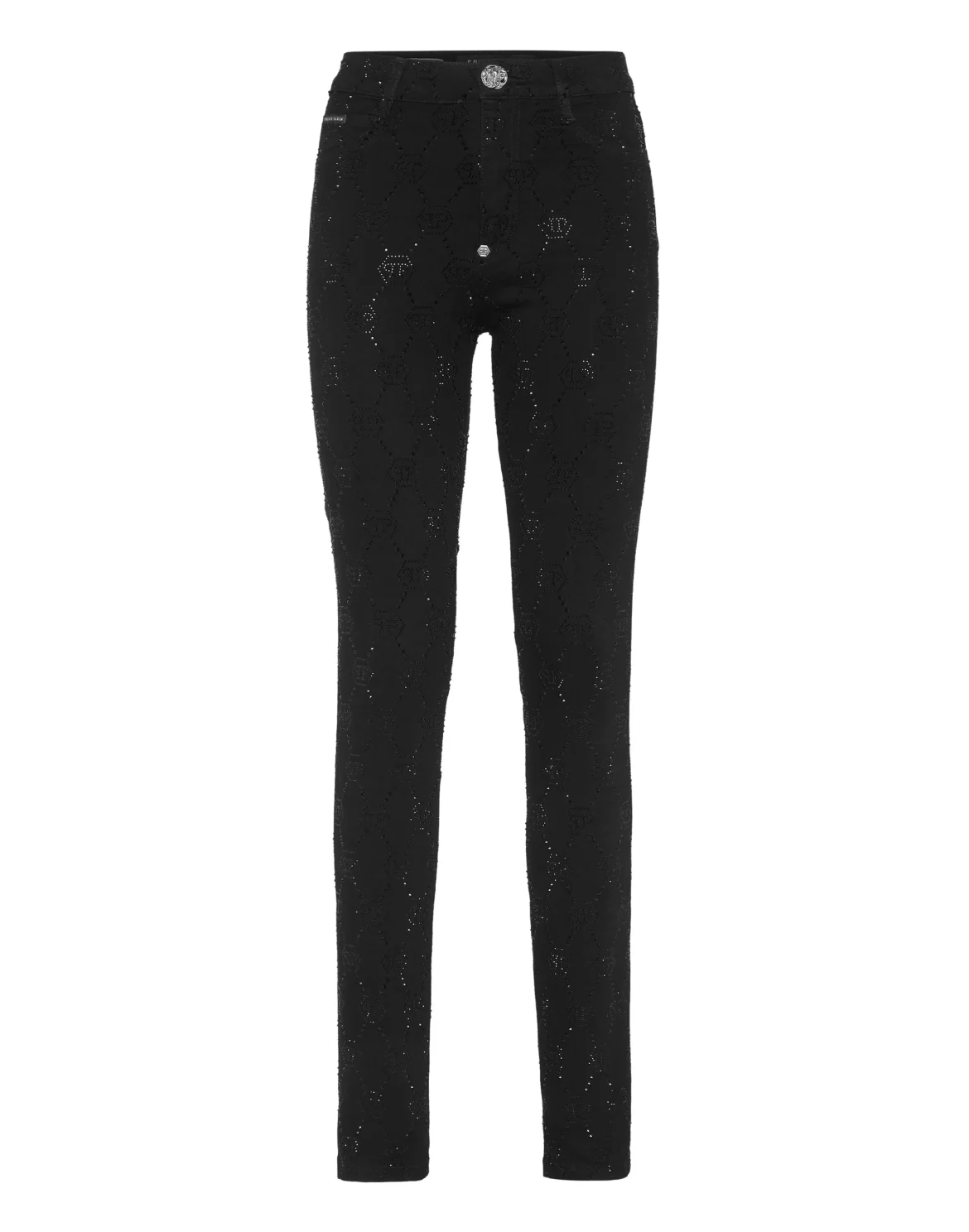 Denim Trousers High Waist Jegging Strass Monogram, цвет: Черный
