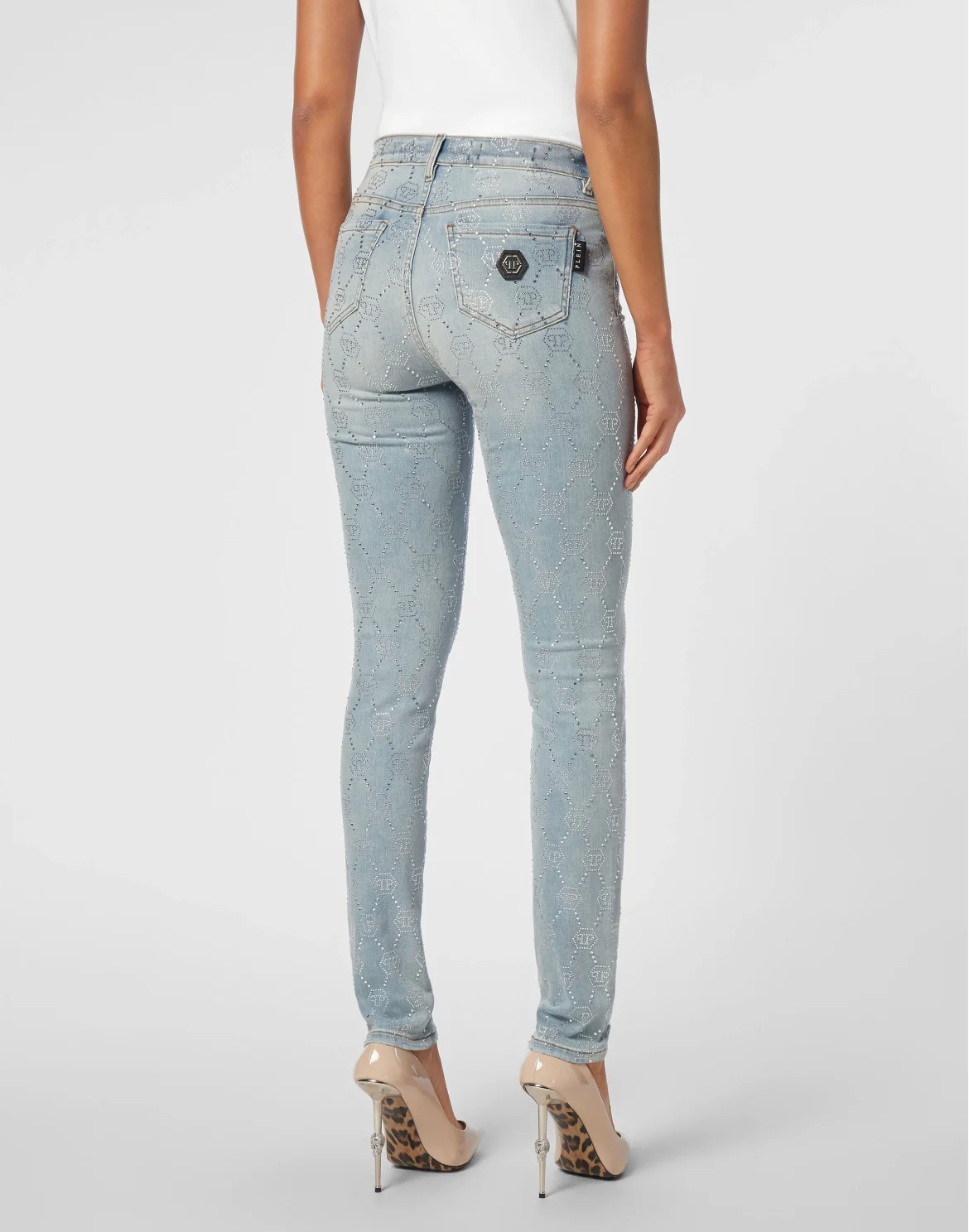 Denim Trousers High Waist Jegging Strass Monogram, цвет: Голубой