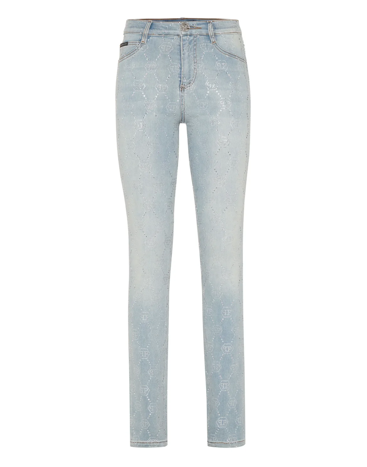 Denim Trousers High Waist Jegging Strass Monogram, цвет: Голубой