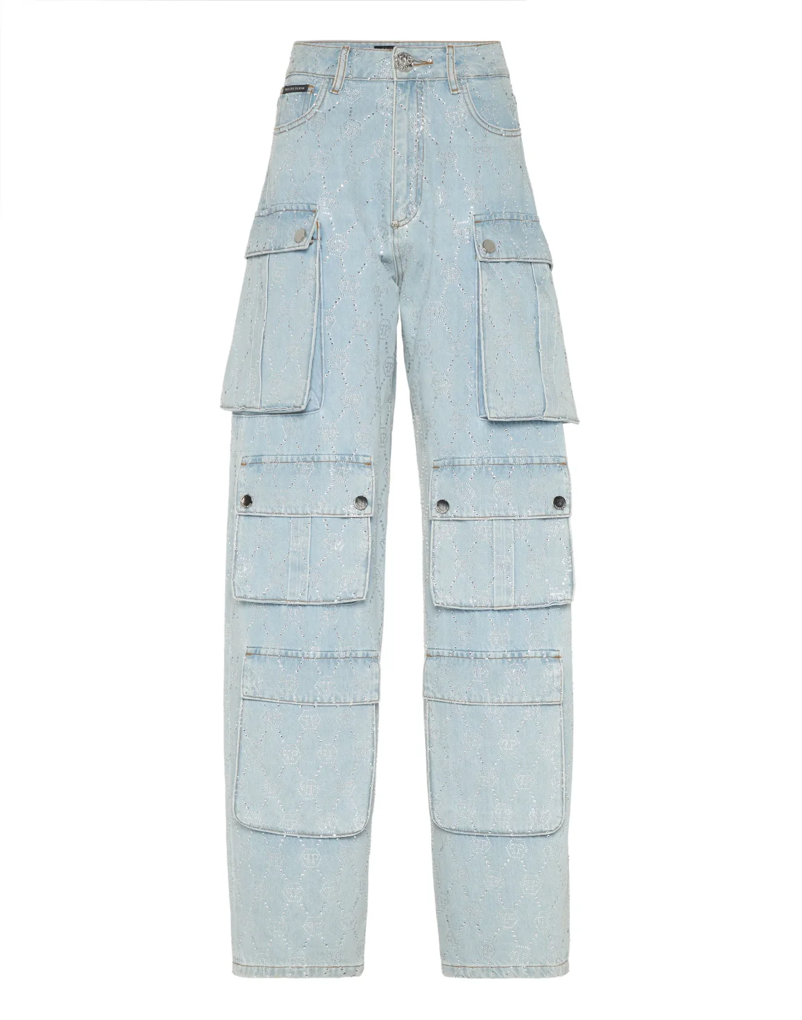 Denim Cargo Trousers Strass Monogram, цвет: Голубой