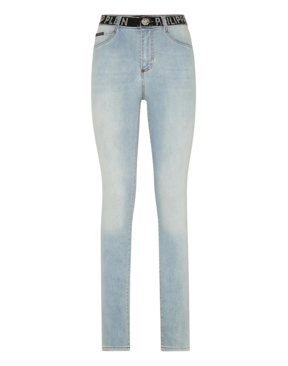 Denim Strass Band High Waist Jegging Trousers, цвет: Голубой