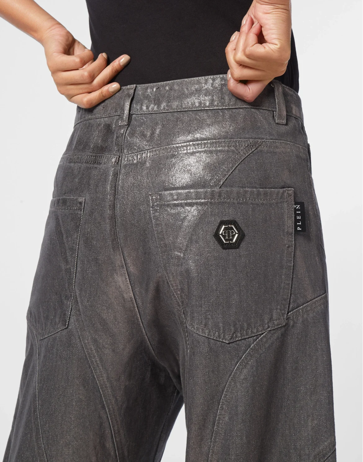 Denim Laminated Multicutting Trousers Skater Fit, цвет: Синий