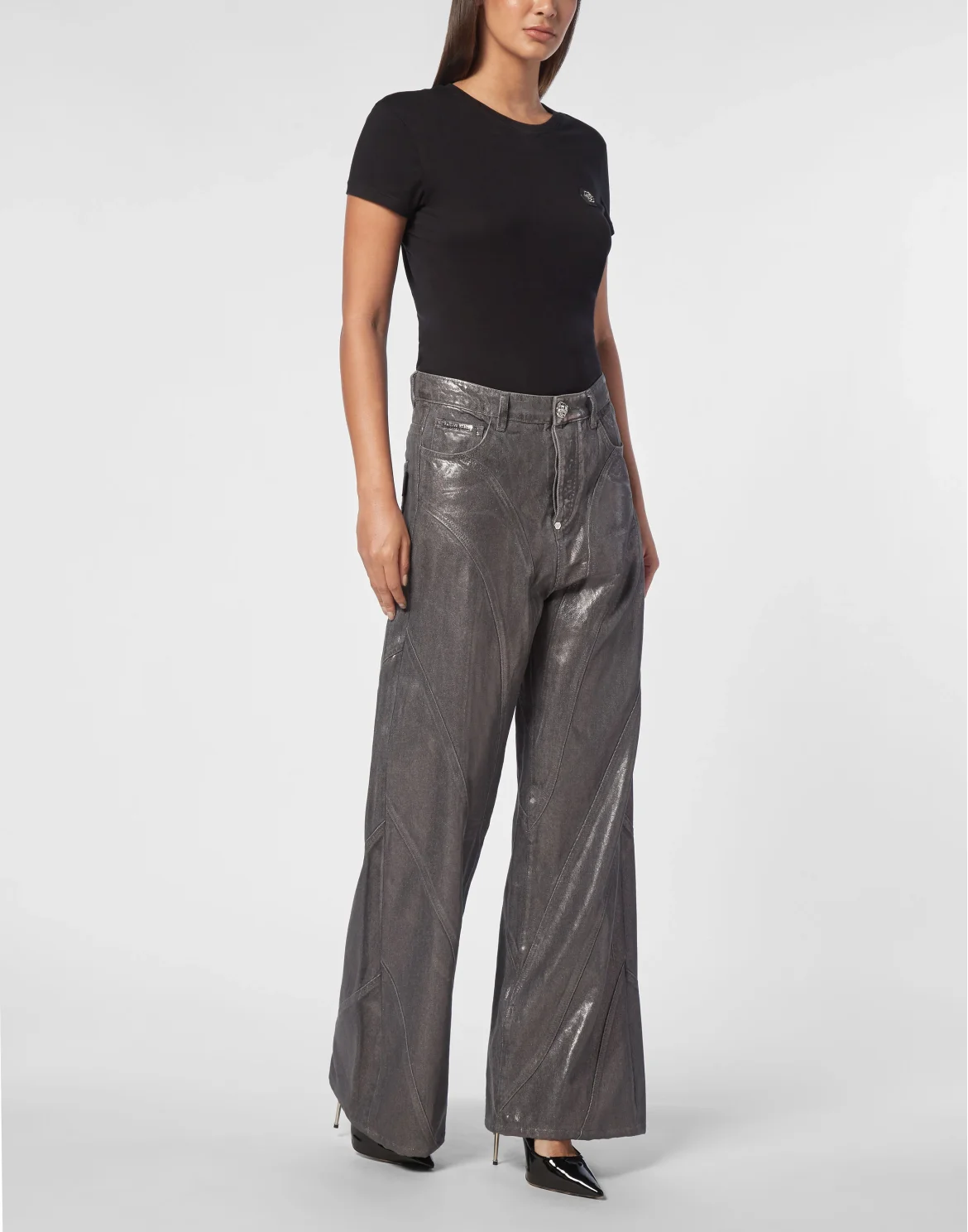 Denim Laminated Multicutting Trousers Skater Fit, цвет: Синий