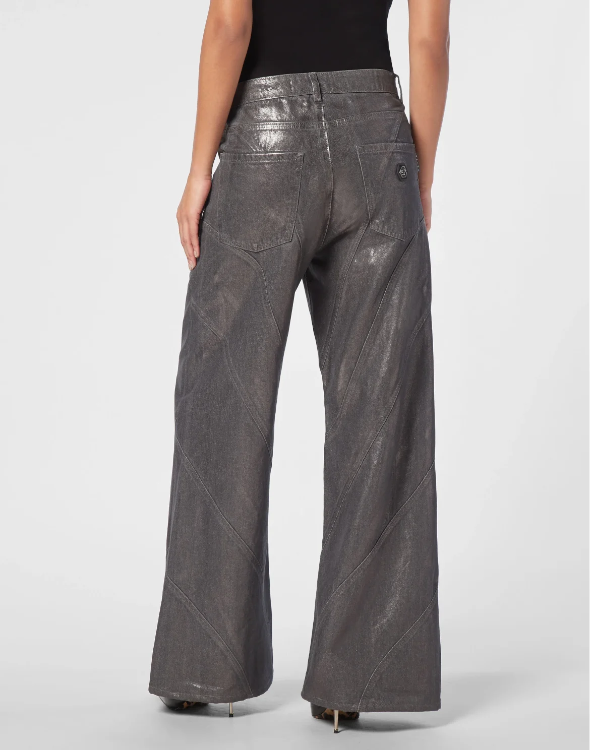 Denim Laminated Multicutting Trousers Skater Fit, цвет: Синий