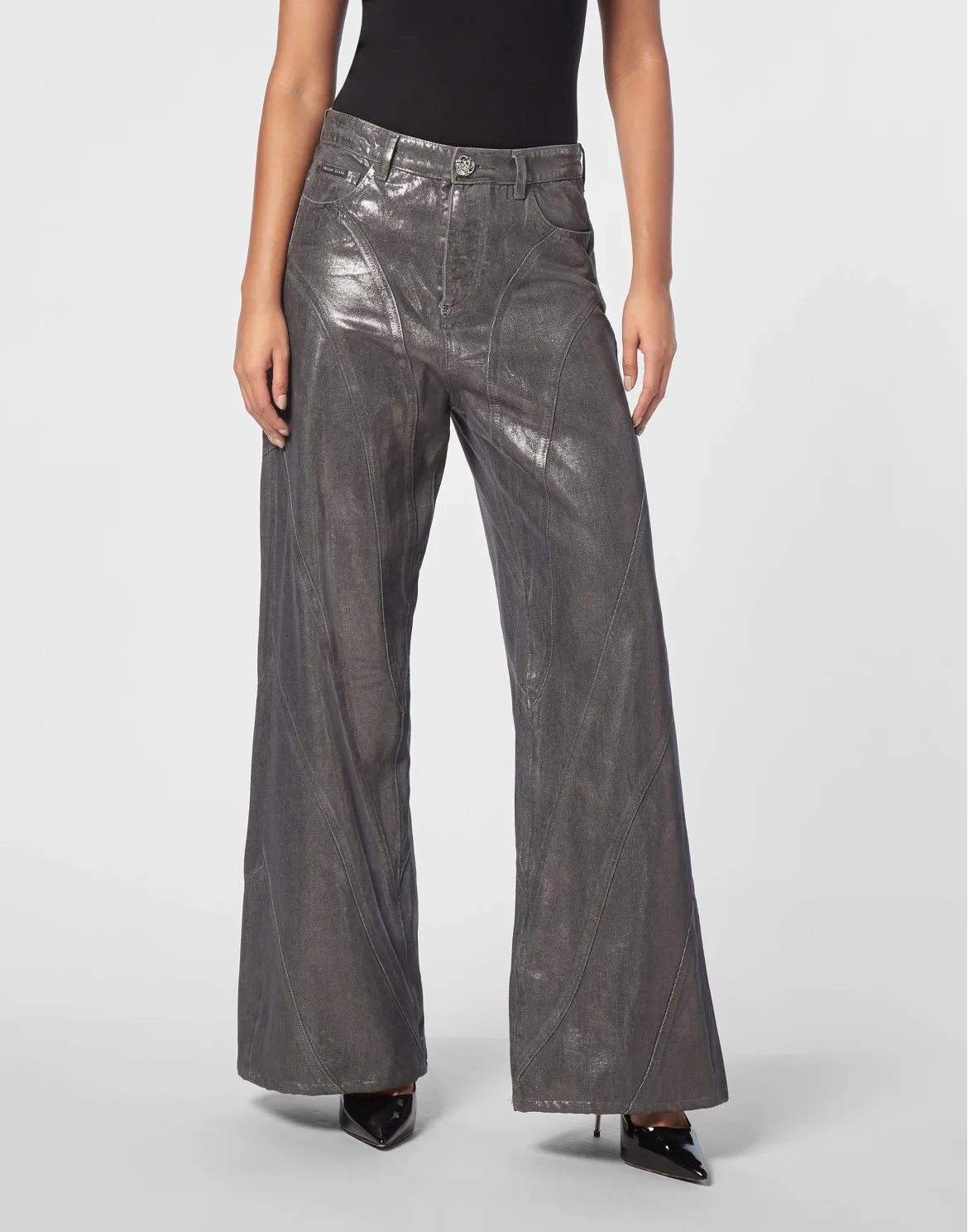 Denim Laminated Multicutting Trousers Skater Fit, цвет: Синий