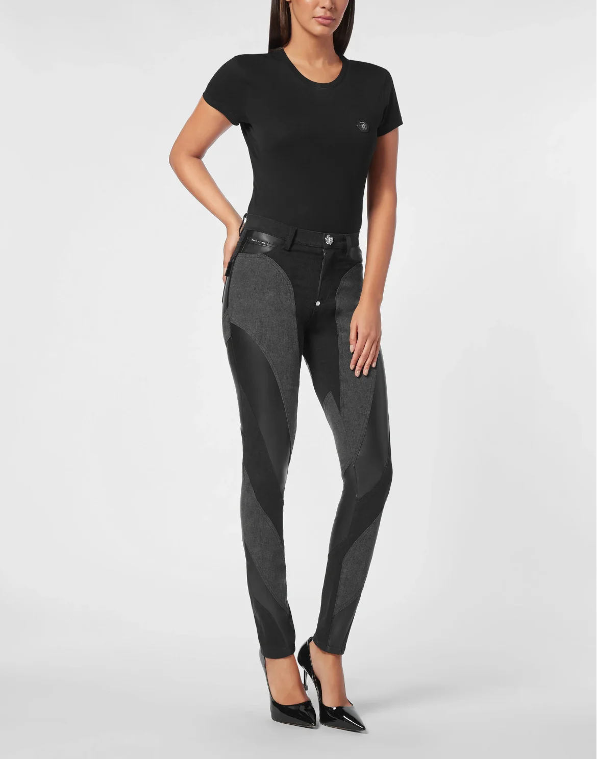 Denim Trousers Multicutting High Waist Jegging Fit, цвет: Черный