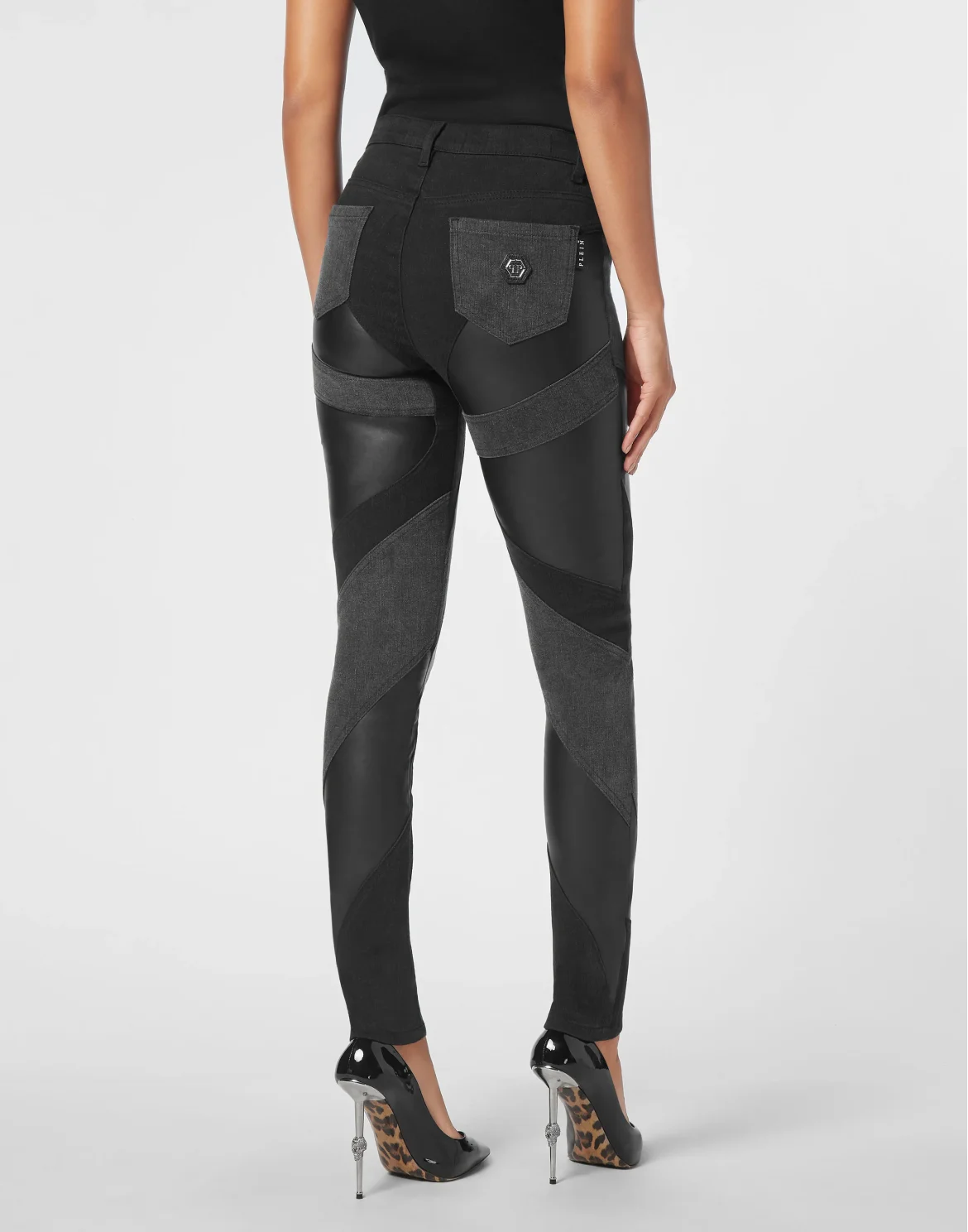 Denim Trousers Multicutting High Waist Jegging Fit, цвет: Черный