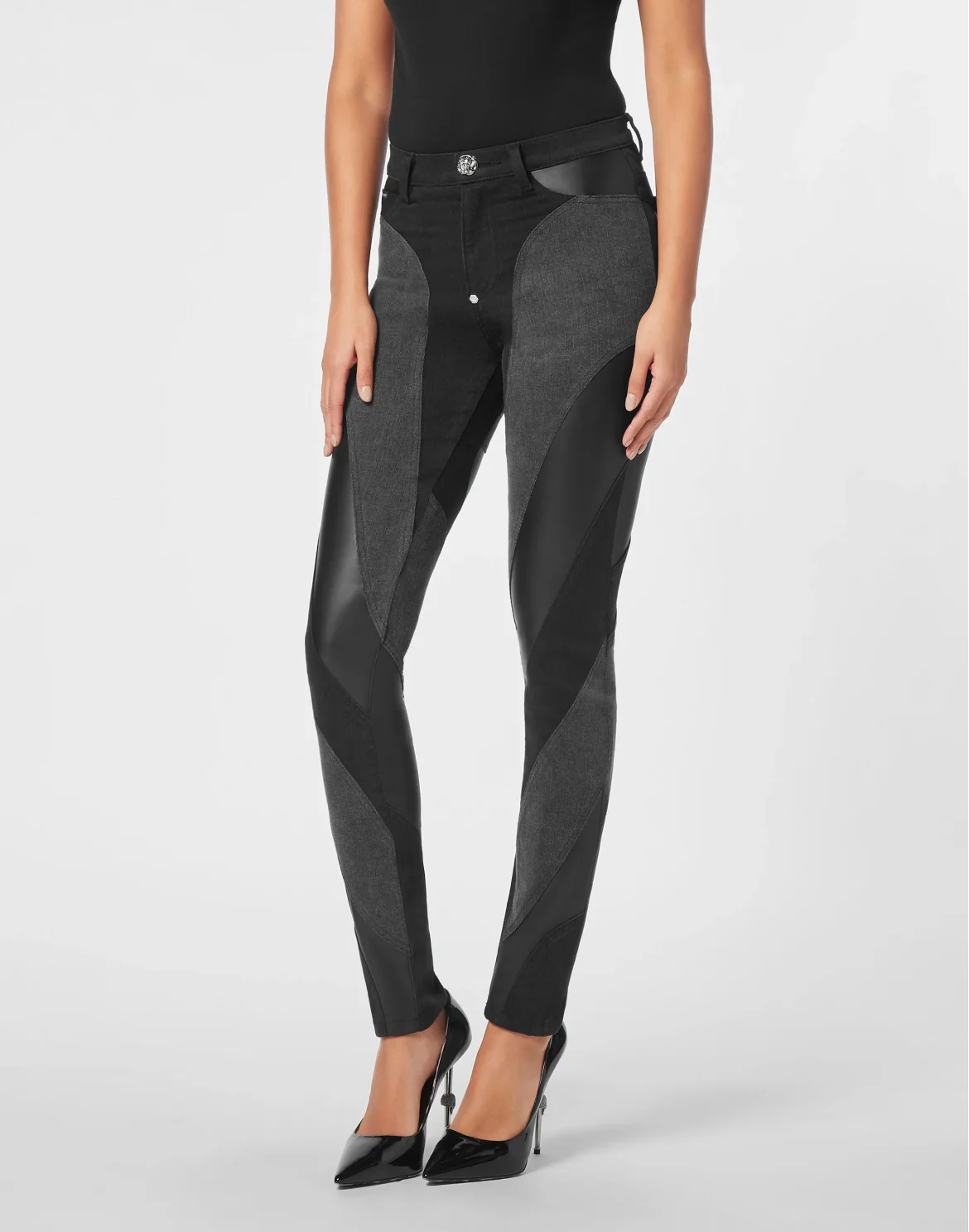 Denim Trousers Multicutting High Waist Jegging Fit, цвет: Черный