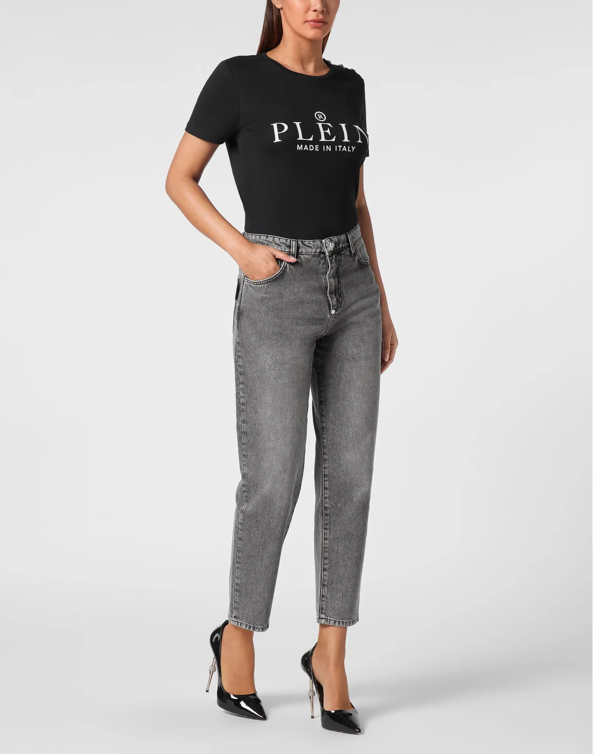 Denim Trousers Mom Fit Hexagon, цвет: Черный