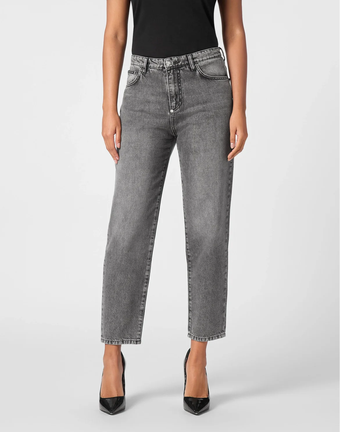 Denim Trousers Mom Fit Hexagon, цвет: Черный