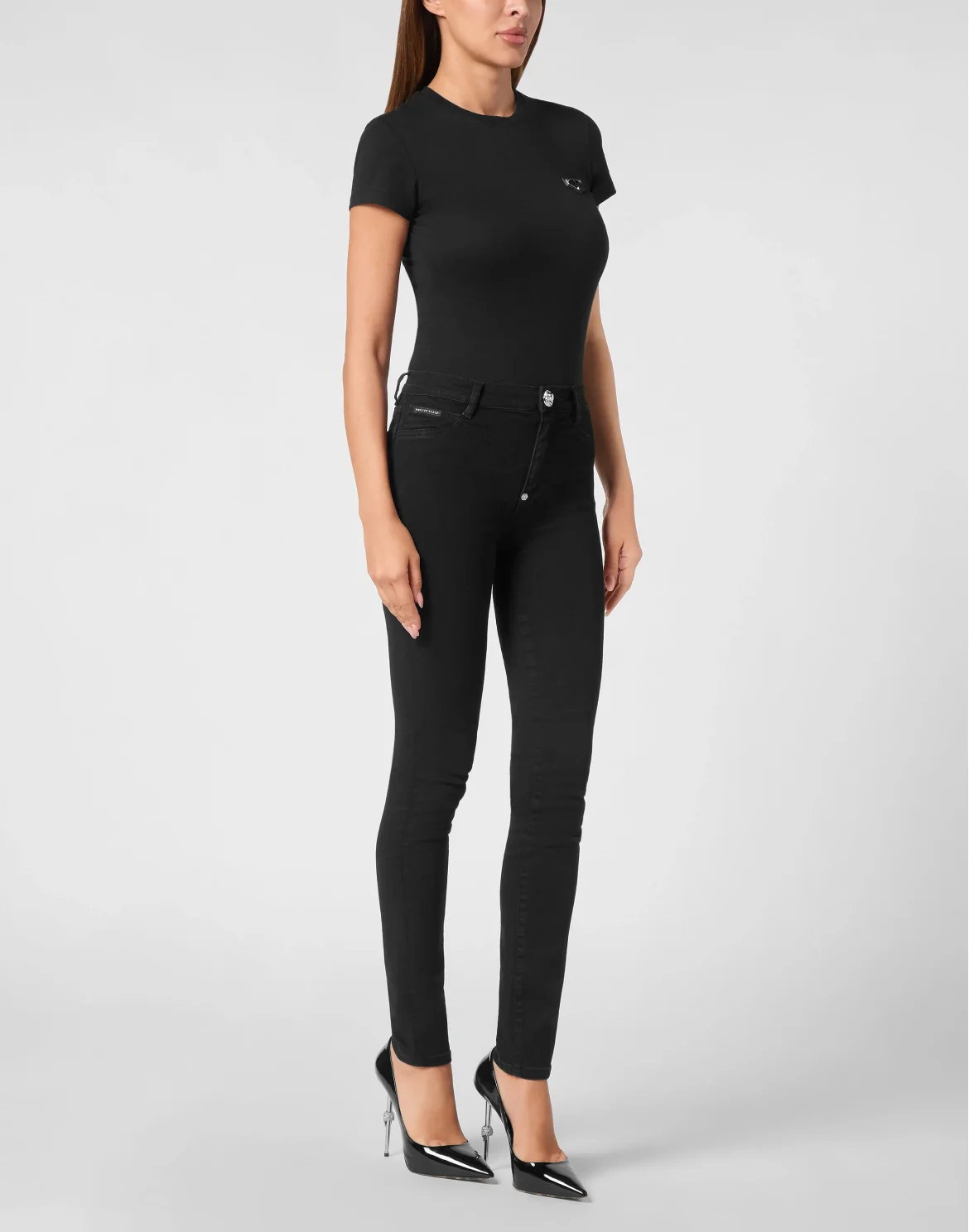 Denim High Waist Jegging Trousers Hexagon, цвет: Черный