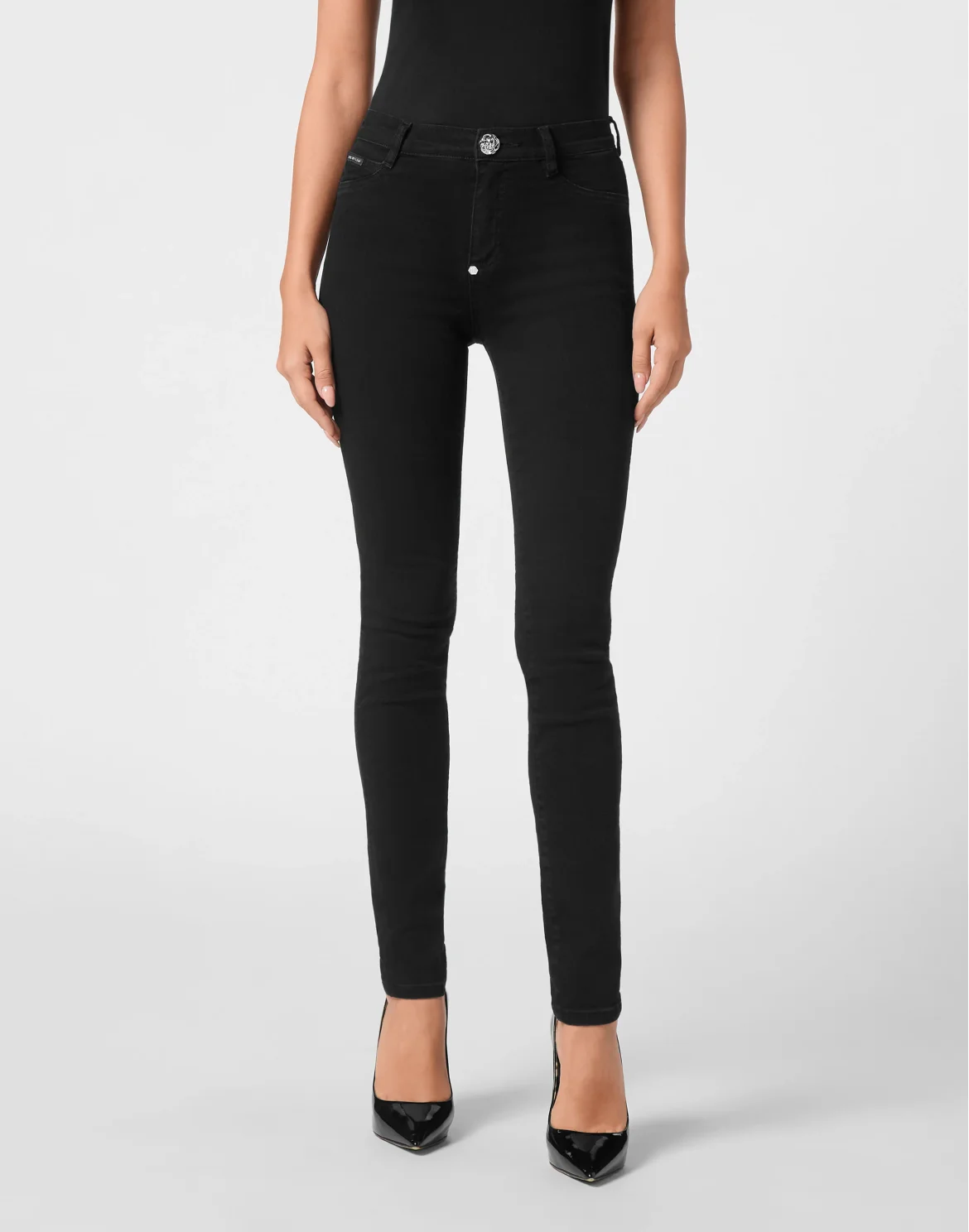 Denim High Waist Jegging Trousers Hexagon, цвет: Черный