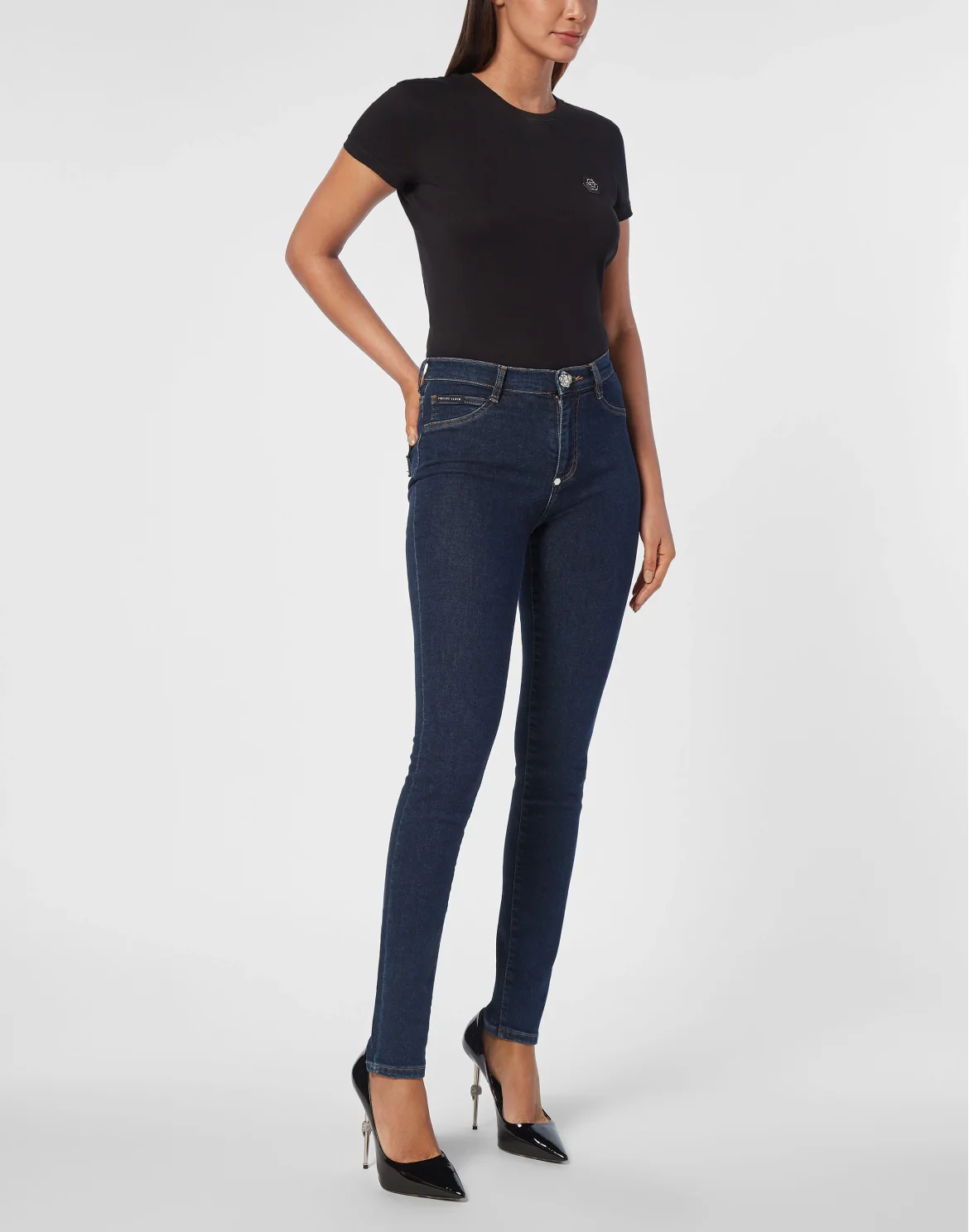 Denim High Waist Jegging Trousers Hexagon, цвет: Синий